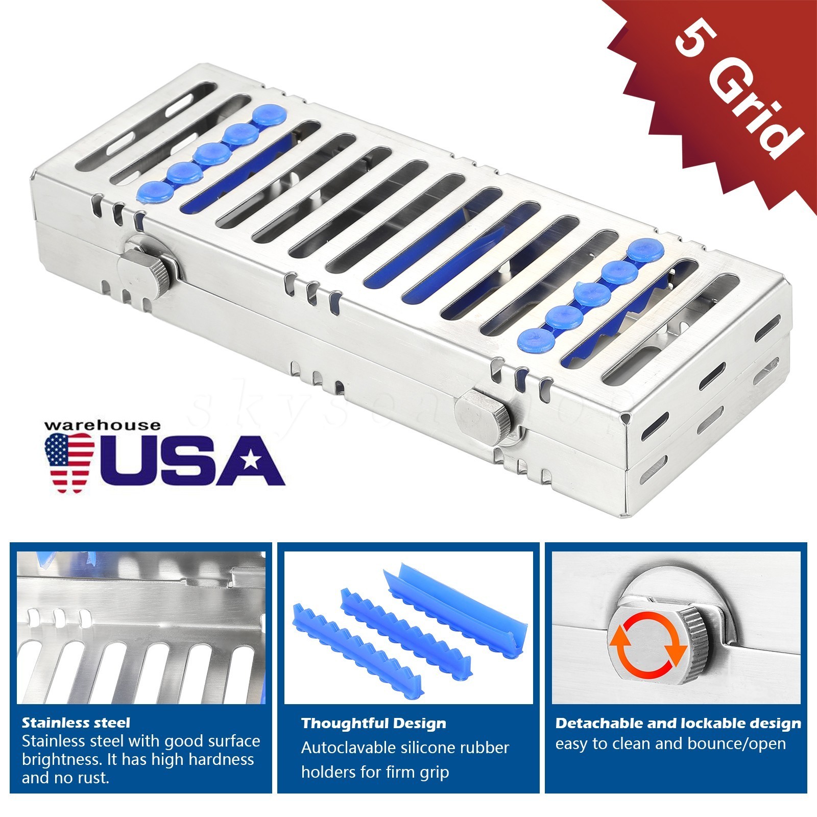 Dental Cassette Tray Sterilization Box Autoclave Surgical for 5 Instruments