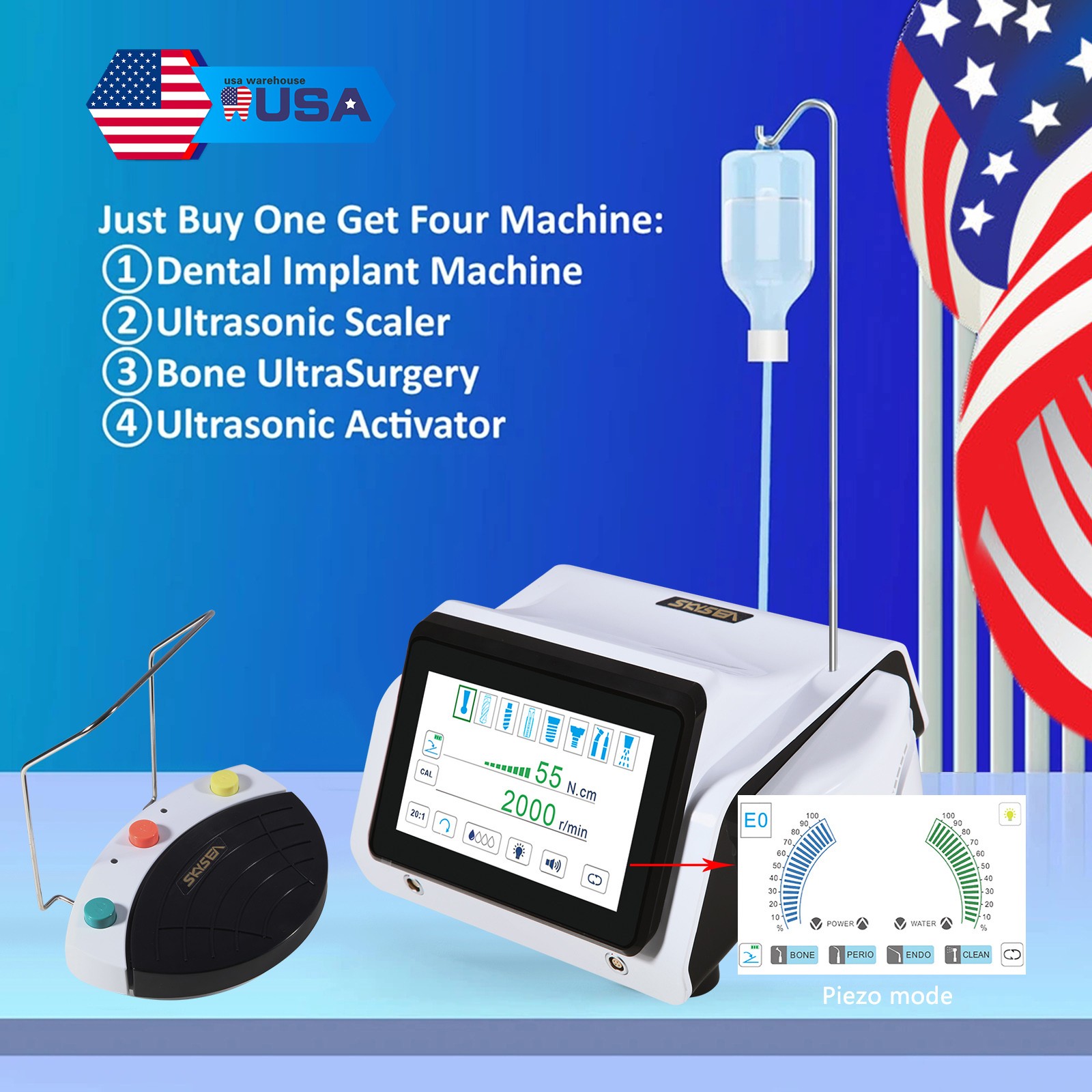 Implant Motor+Surgery Piezo Bone Surgery +LED Handpiece Dental Woodpeck Style
