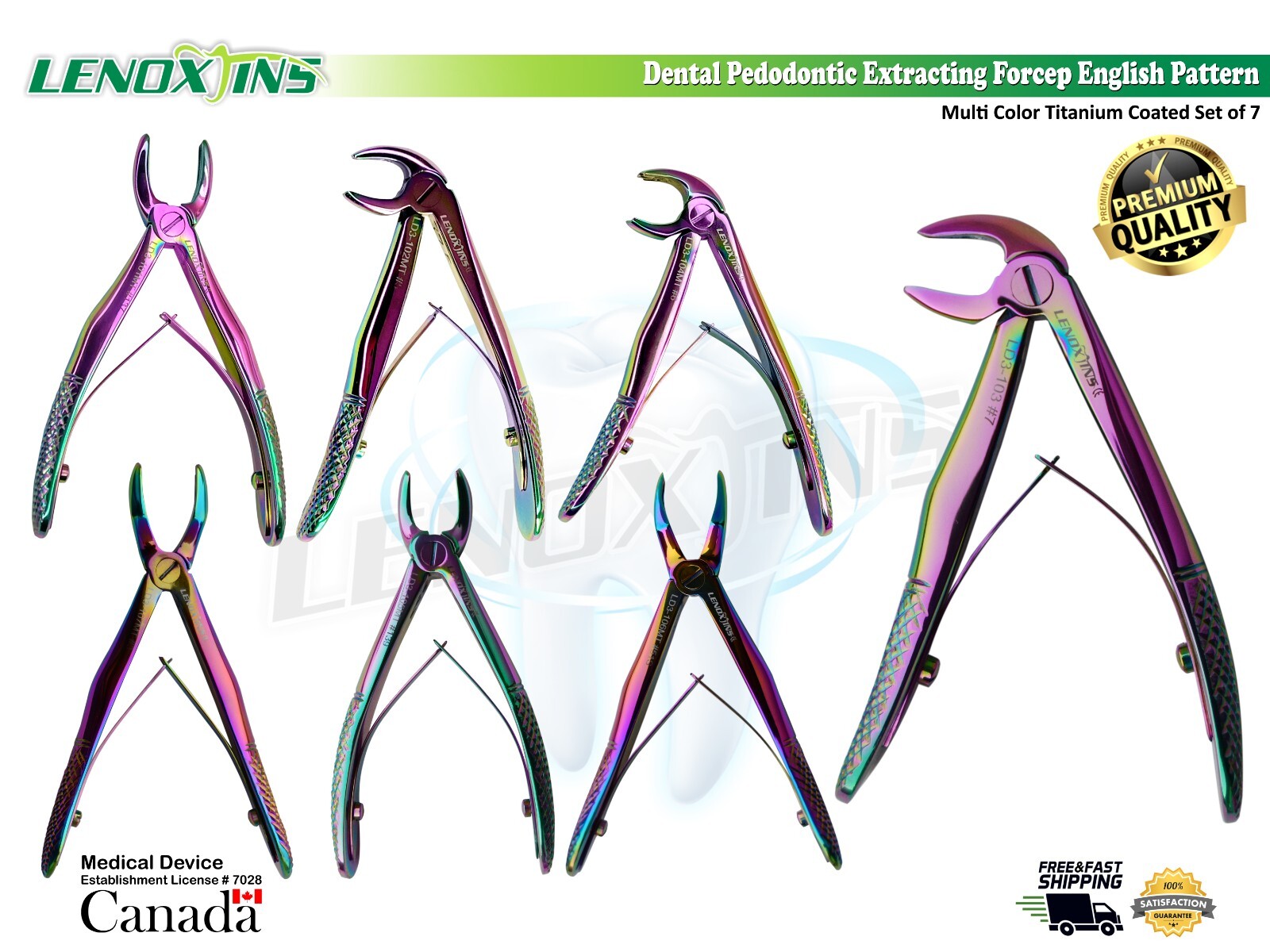 Dental Pediatric Extracting Forceps Set of 7, Multi Titanium Coated Germany SS,