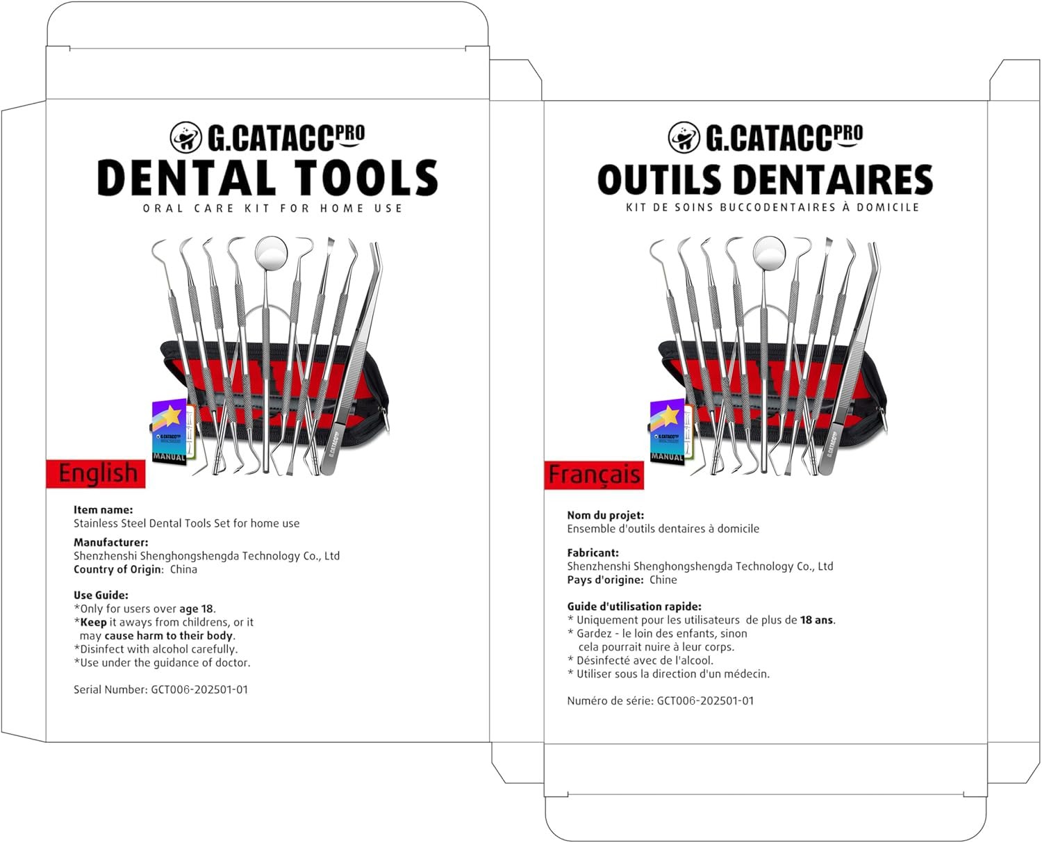 G.CATACC 10 Pack 11 Piece Set, 10 Dental Tools Set With Case – Black