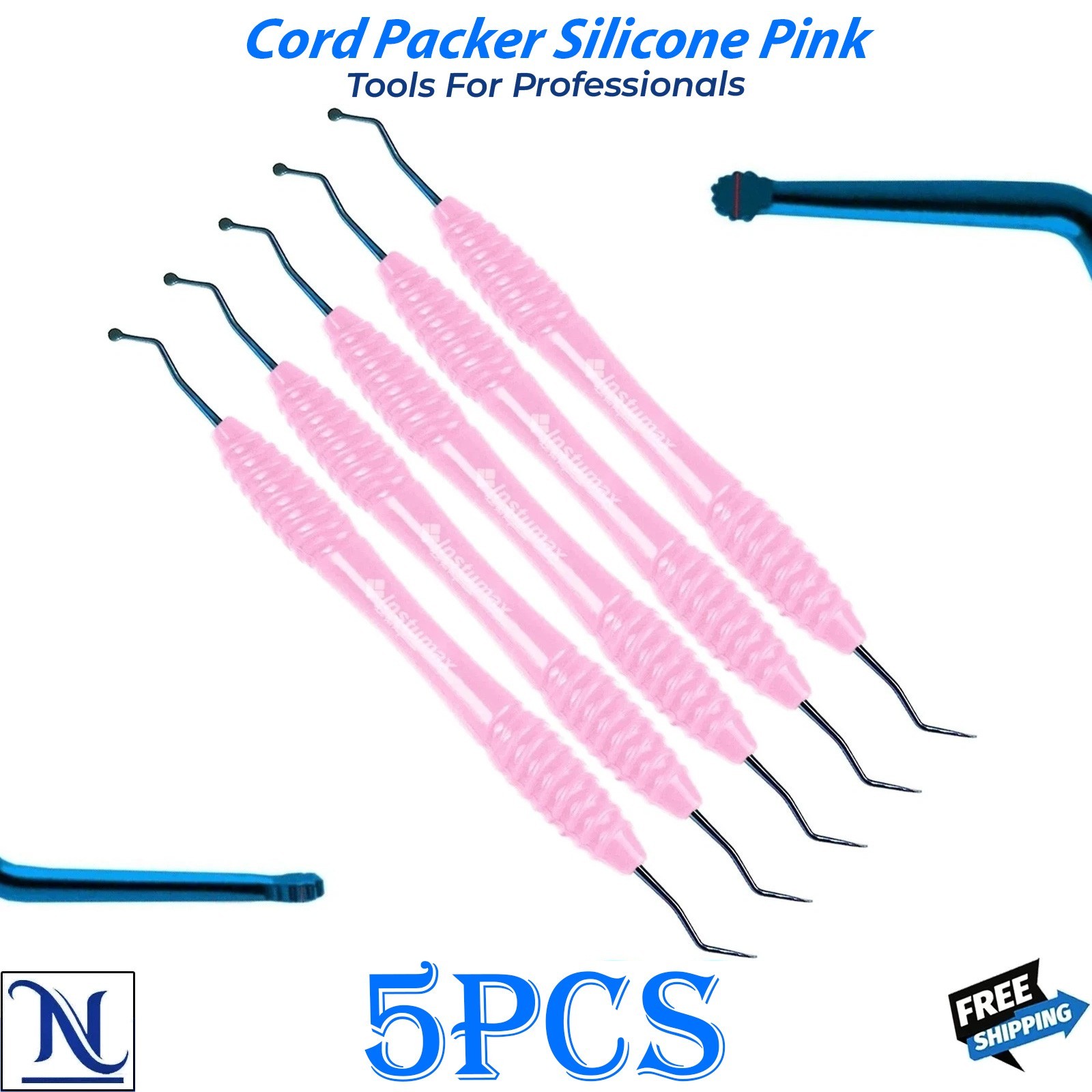 Gingival Cord Packer Set Dental Pink Ring Handle Blue Tips Tool