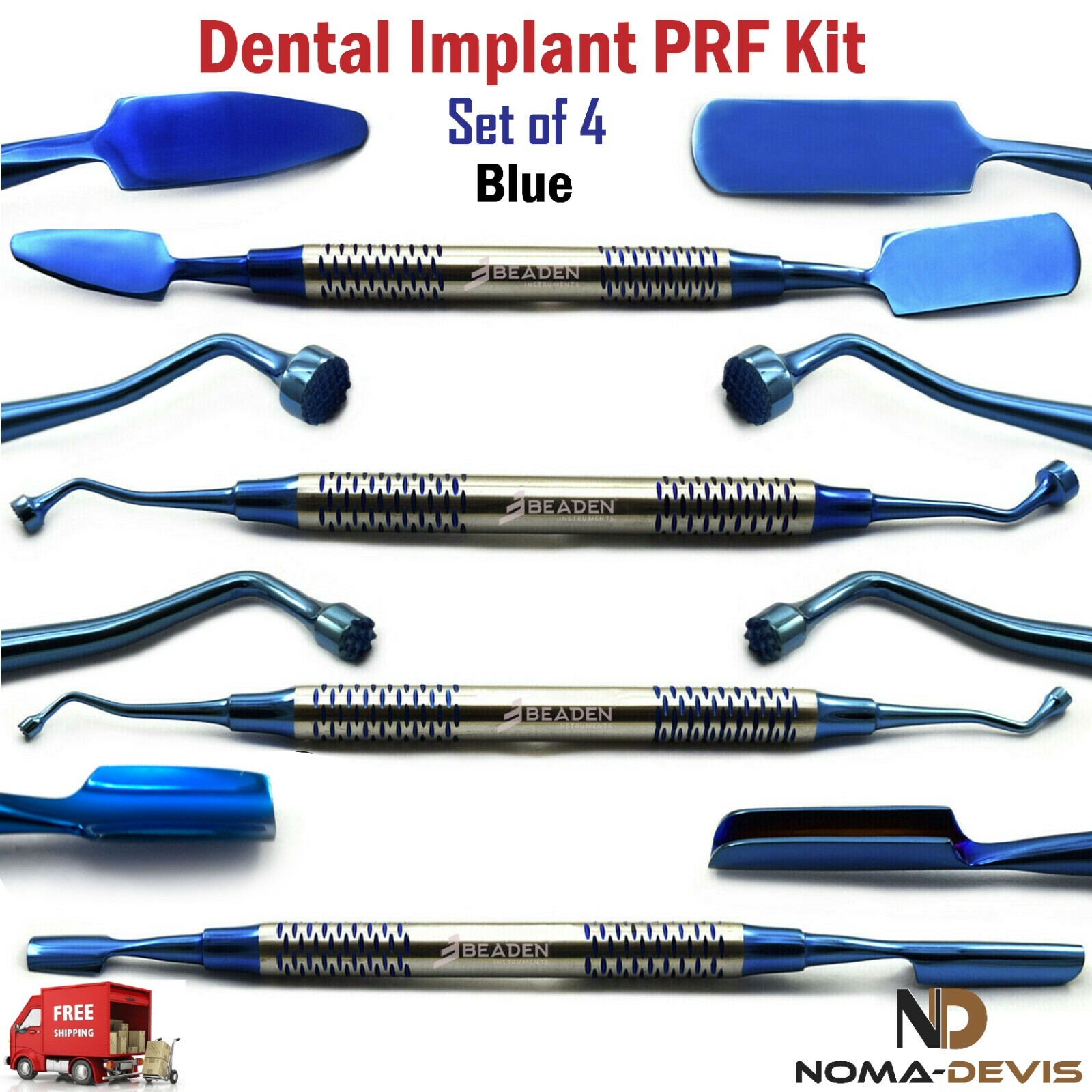 Dental Implant PRF KIT Surgical Tools Set of 4 Blue GRF Instruments BEADEN®