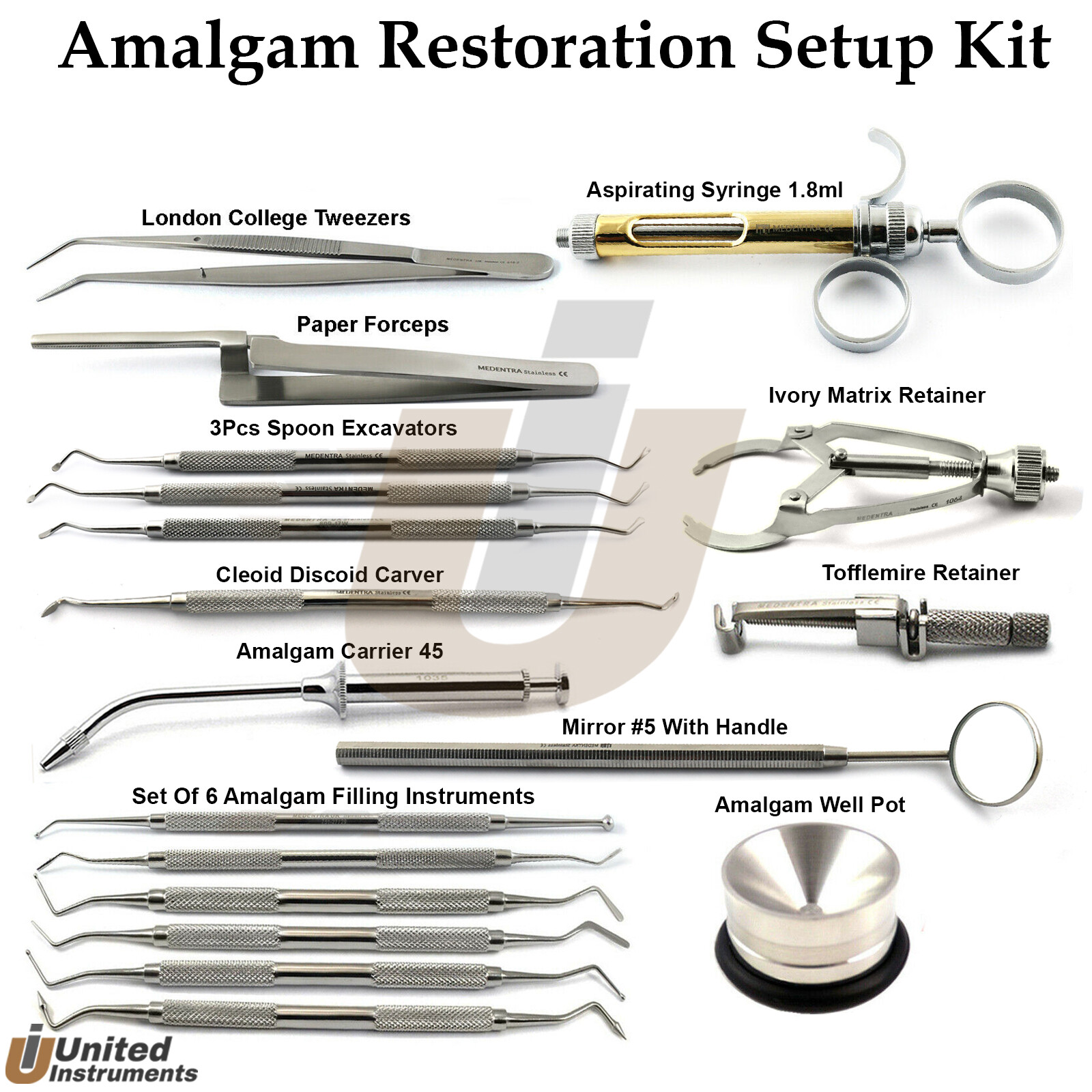 Dental Amalgam Restorative Set Up Kit Composite Excavator Filling Plugger Scaler