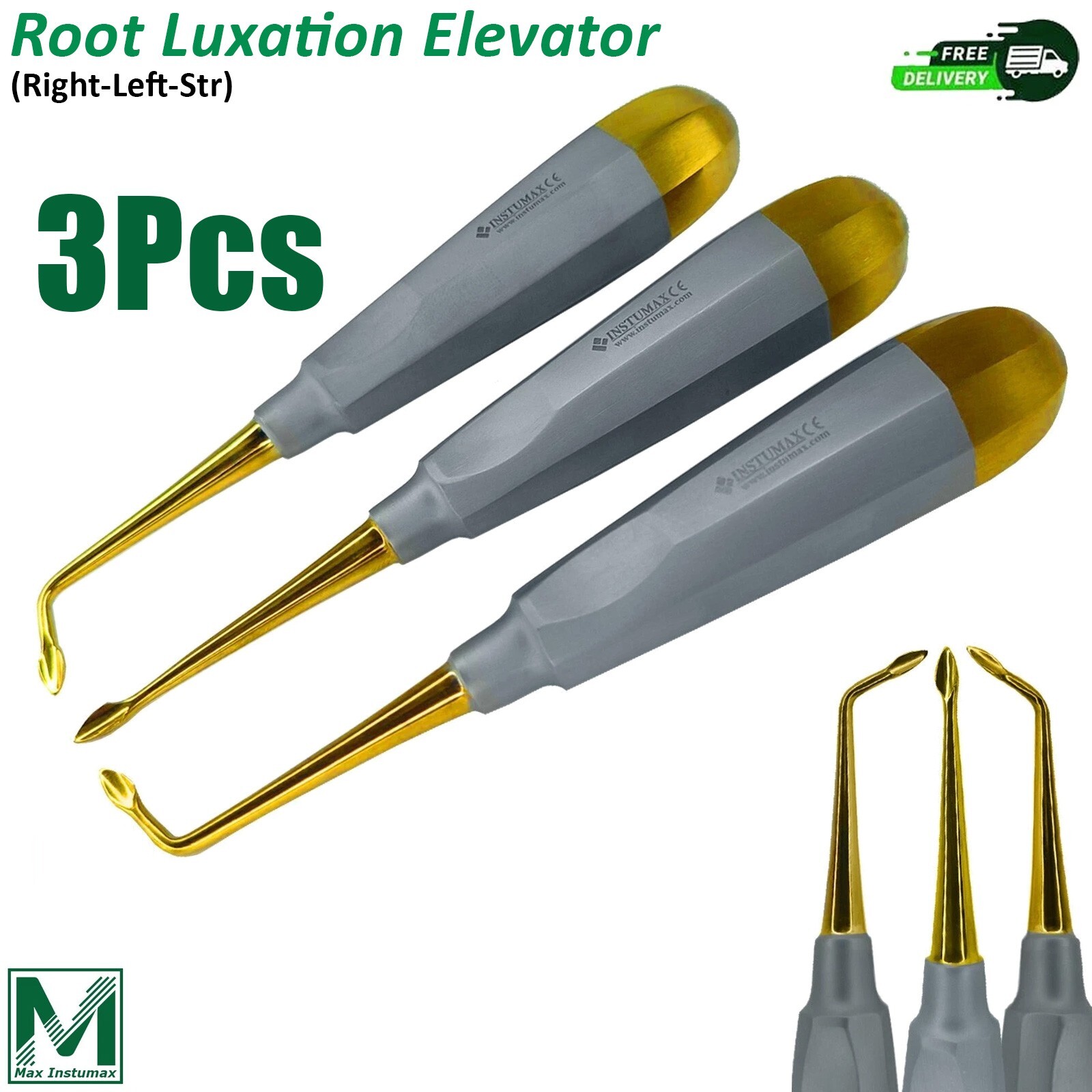 Dental Oral Surgery Root Elevators Kit #60 Luxation Luxating Tools (L+R+S) 3PCS