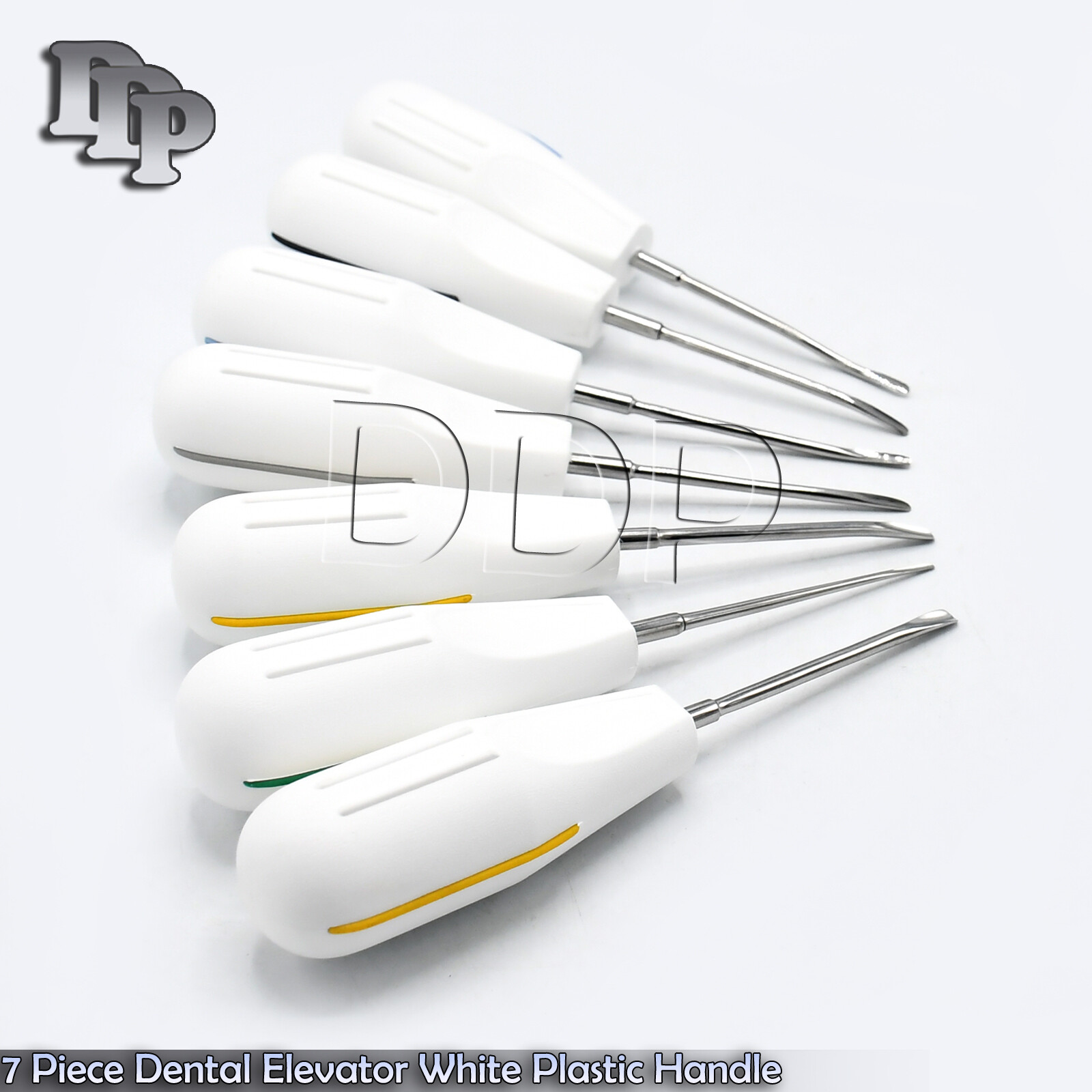 7 Piece Dental Elevator White Plastic Handle Root Extracting Surgery DN-2167
