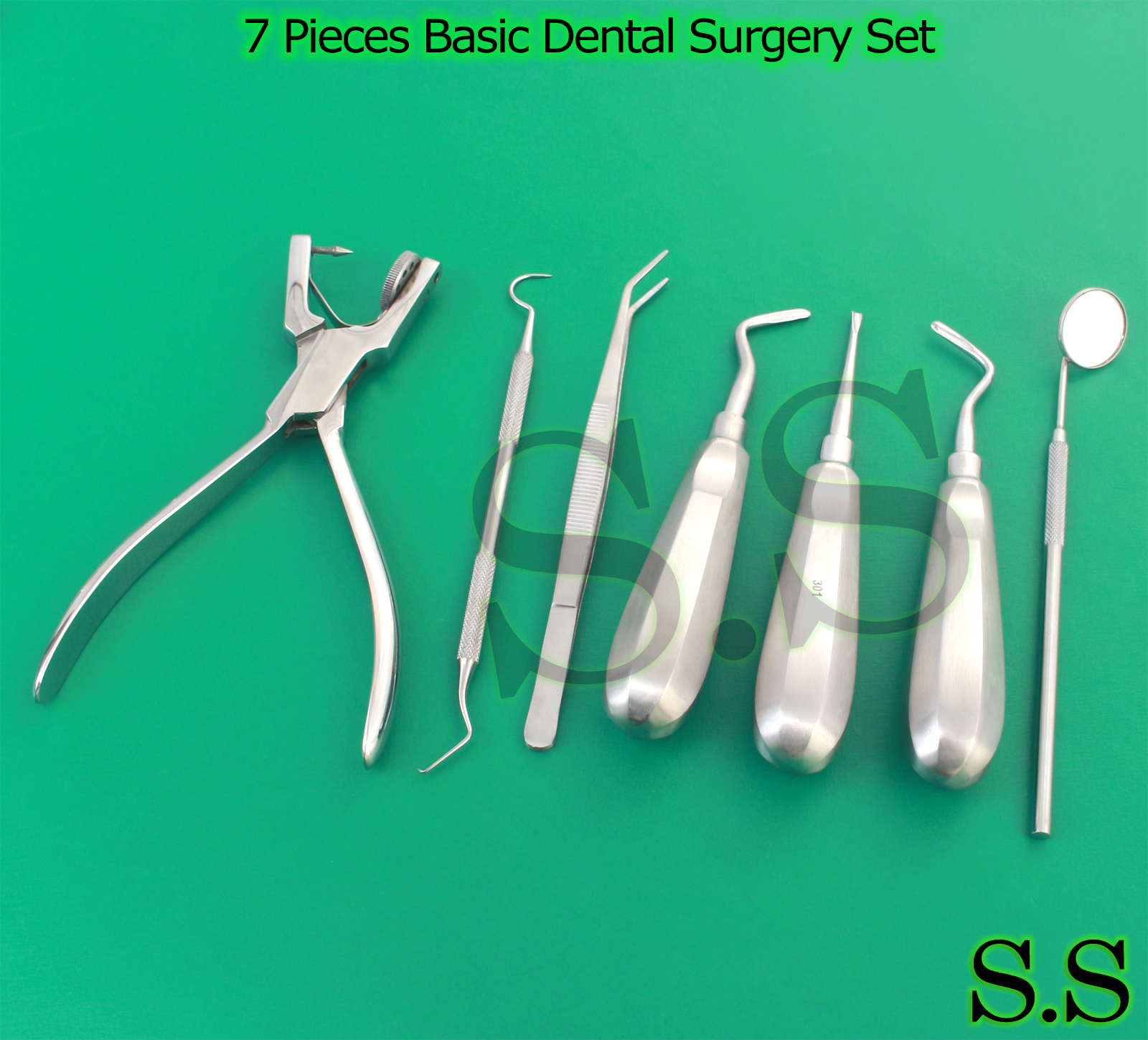 7 Piece Basic Dental Surgery Extracting Forceps Elevators Instruments Set DN-457