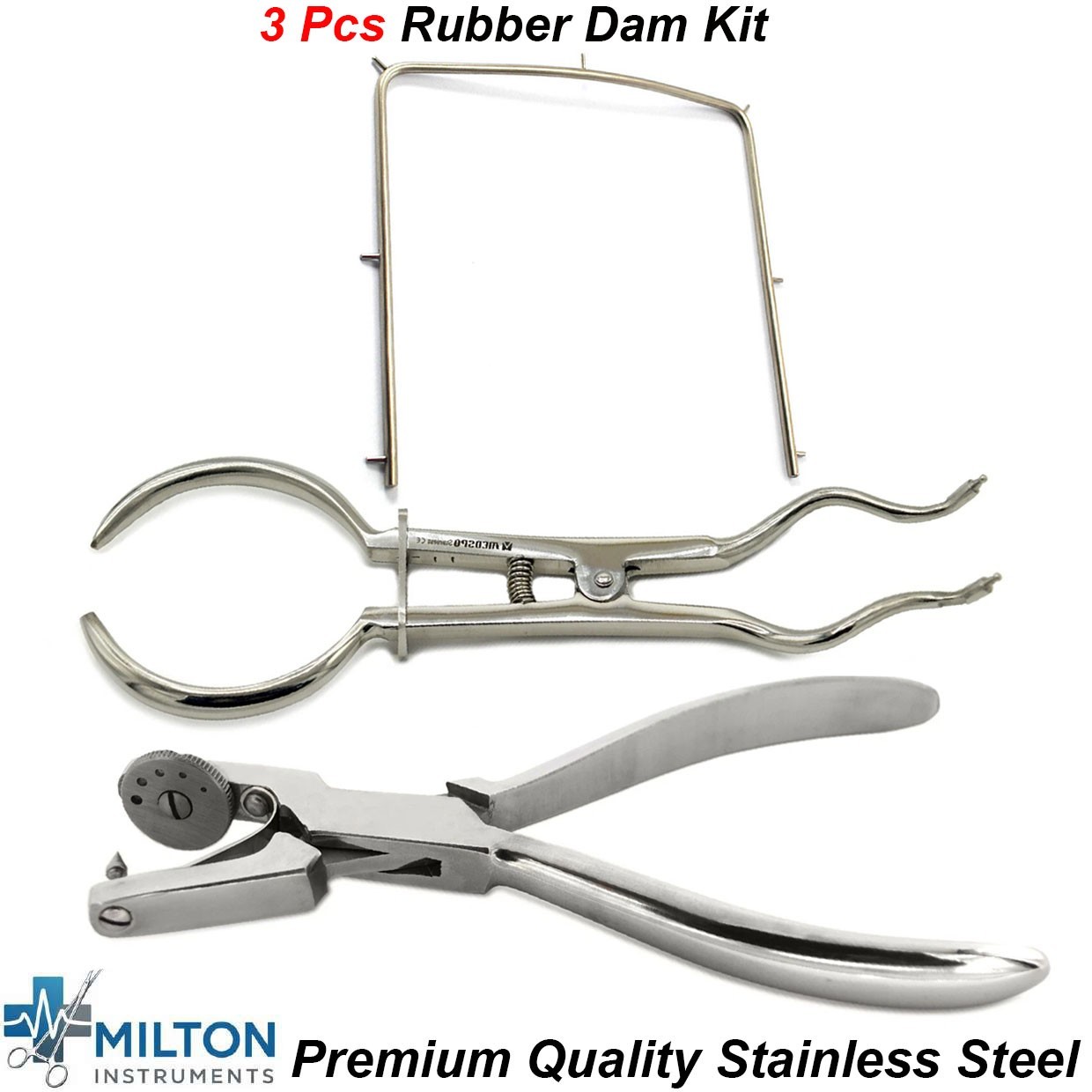 Set Of 3 Ainsworth Punch Plier Brewer Forceps Dental Rubber Dam Instruments Kit