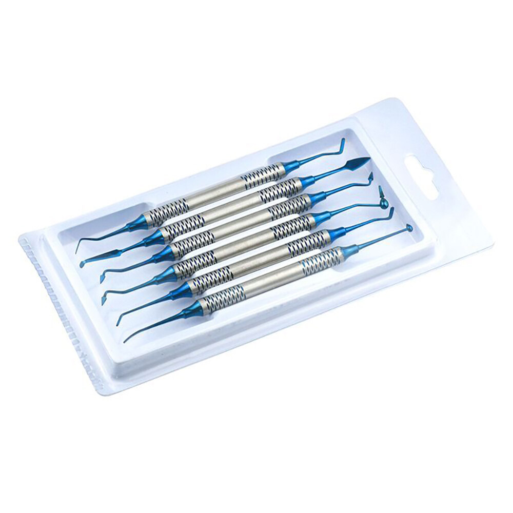 6Pcs/Set Dental Composite Resin Filling Spatula Titanium Coated Probe Scaler Kit