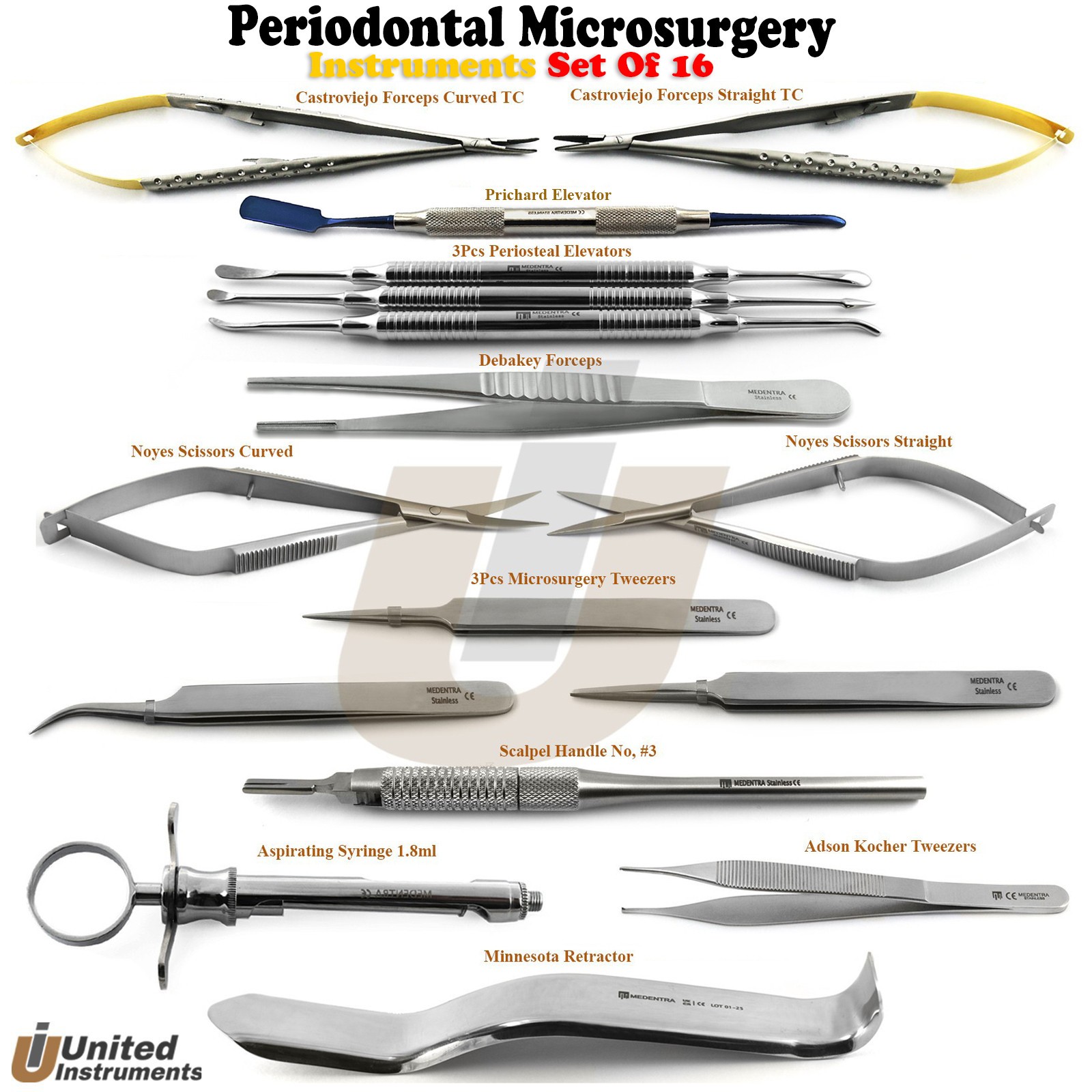 16Pcs Periodontal Microsurgery Kit Oral Surgery Dental Surgical Instruments Set