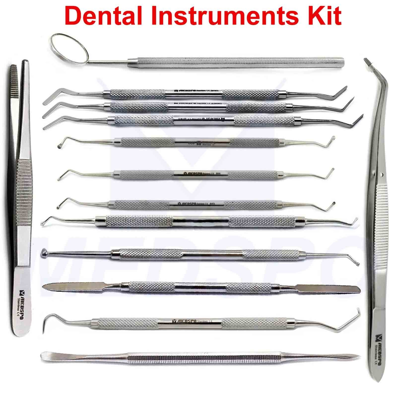 Dental Tools Kit Probe Mouth Mirror Bandage Tweezers Heidemann Spatula Excavator