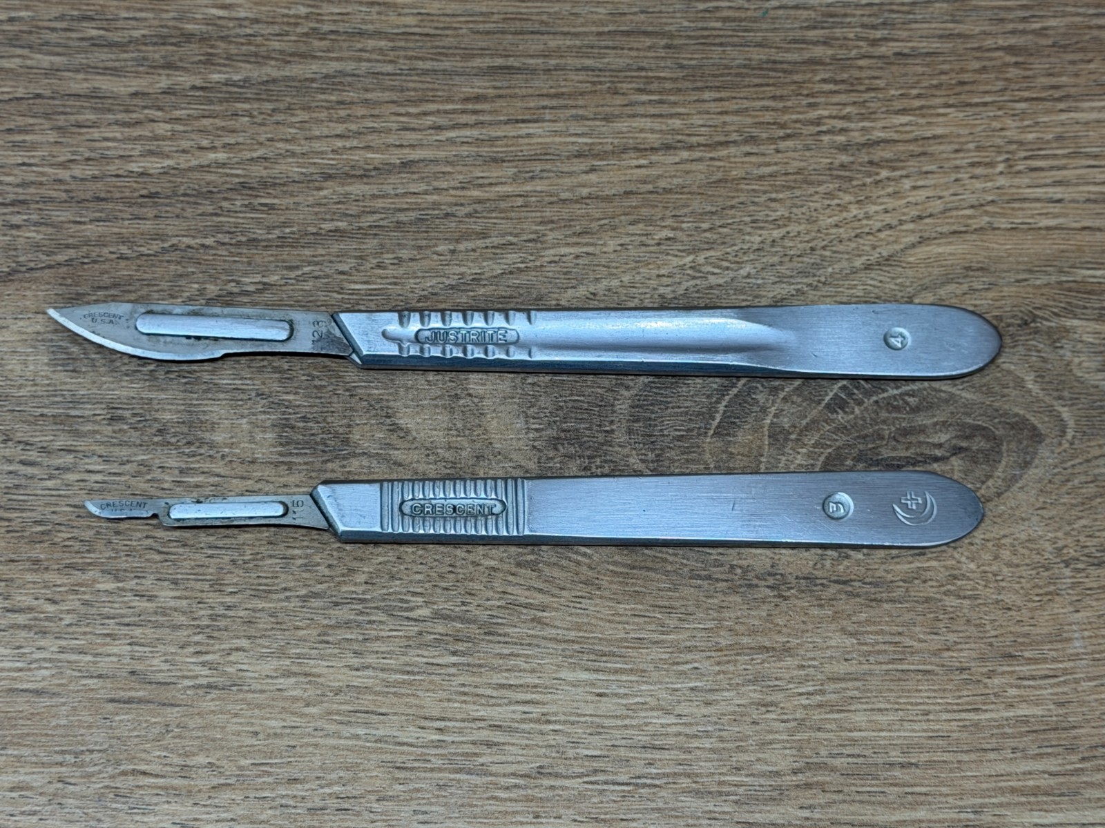 #3 & #4 Surgical Blade Scalpels JustRite Crescent – Lot of 2 Made In USA Vintage