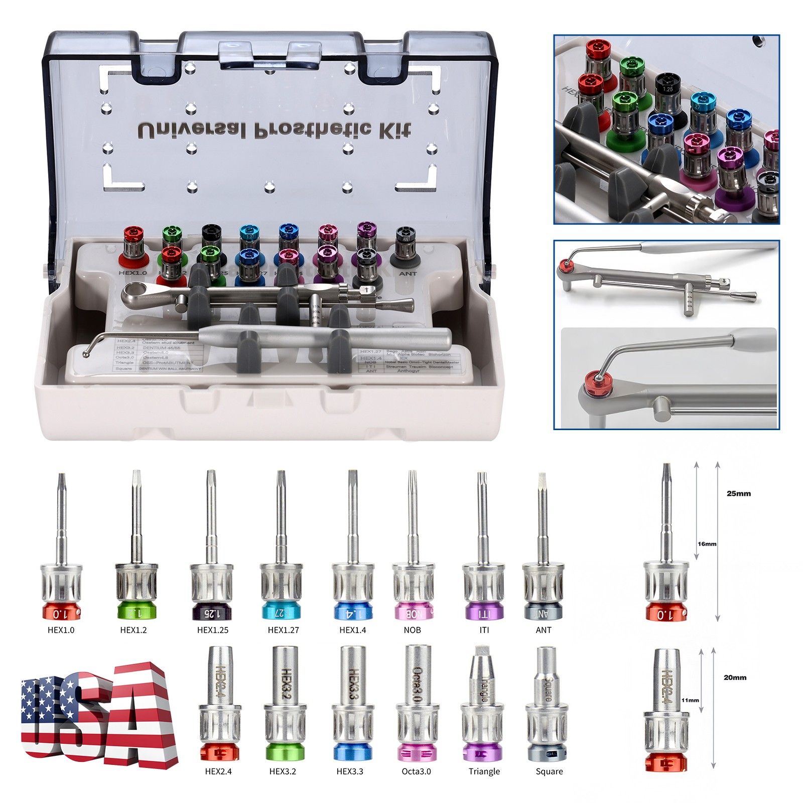 Implant Prosthetic Kit Locator Screwdrivers Multi Ball Abutment Drivers Wrench