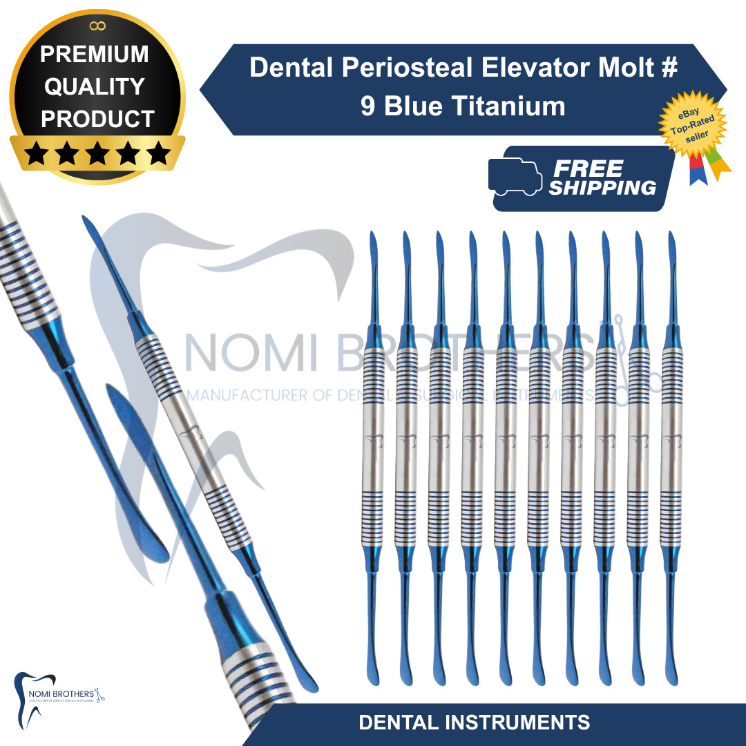 10 PCS Molt #9 Periosteal Elevator Blue Titanium Coated Double Ended Hollow CE
