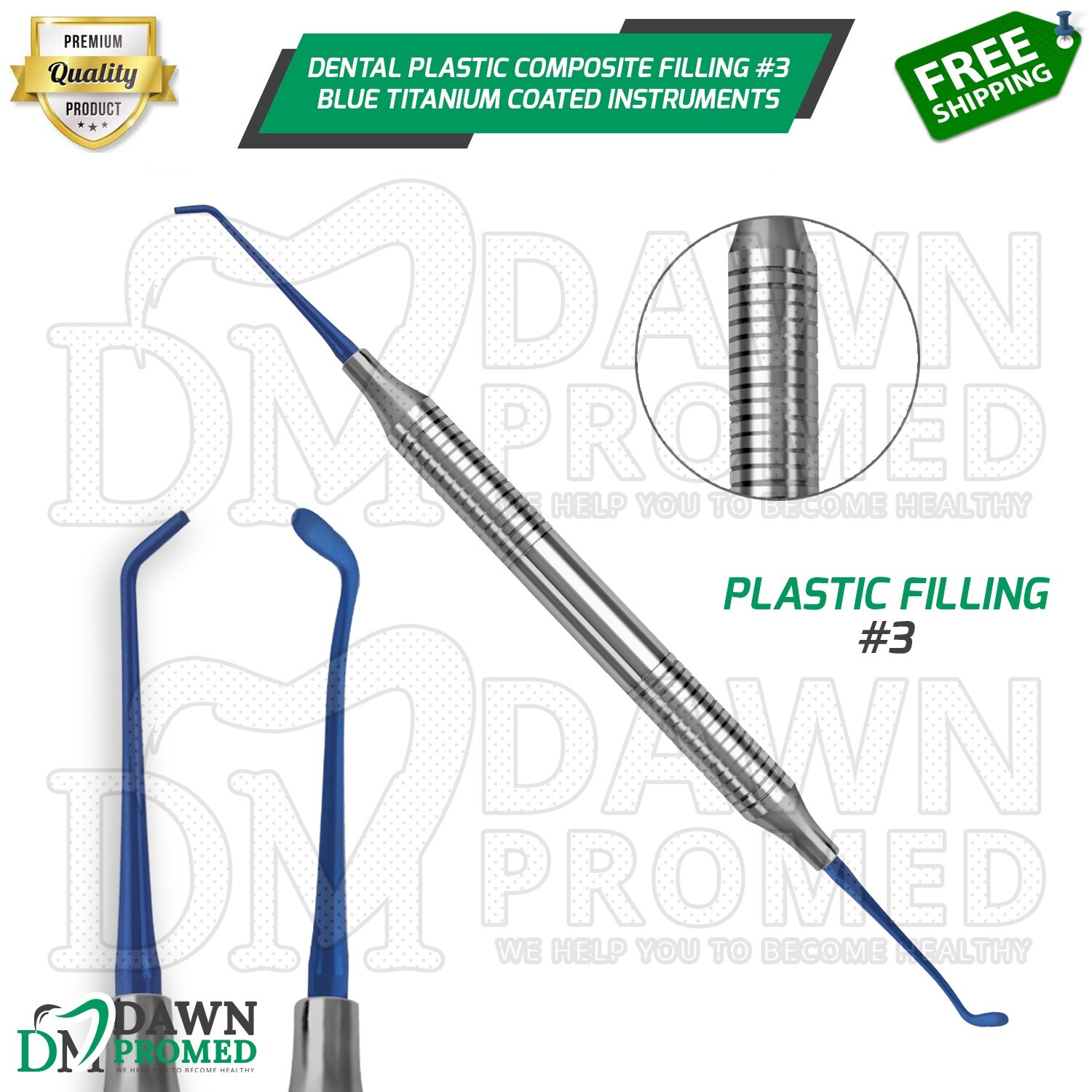 Dental Plastic Composite Filling #3 Blue Titanium Coated Instrument German Grade