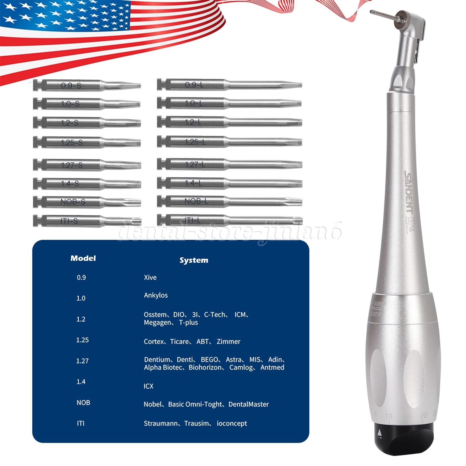 Dental Torque Wrench Universal Implant Kit Wrench Contra Angle & 16 Drivers