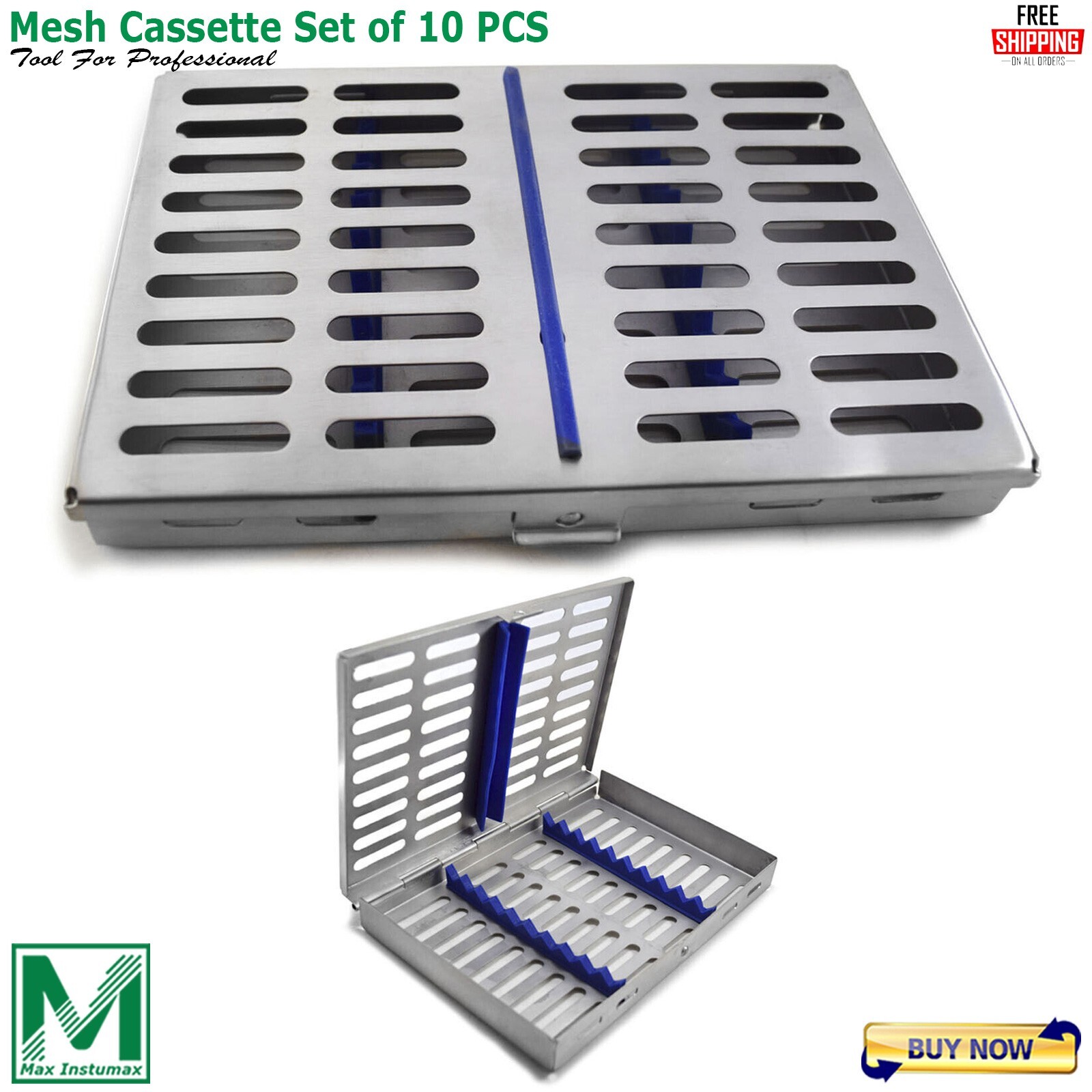 PREMIUM DENTAL AUTOCLAVE STERILIZATION CASSETTE RACK BOX TRAY FOR 10 INSTRUMENTS
