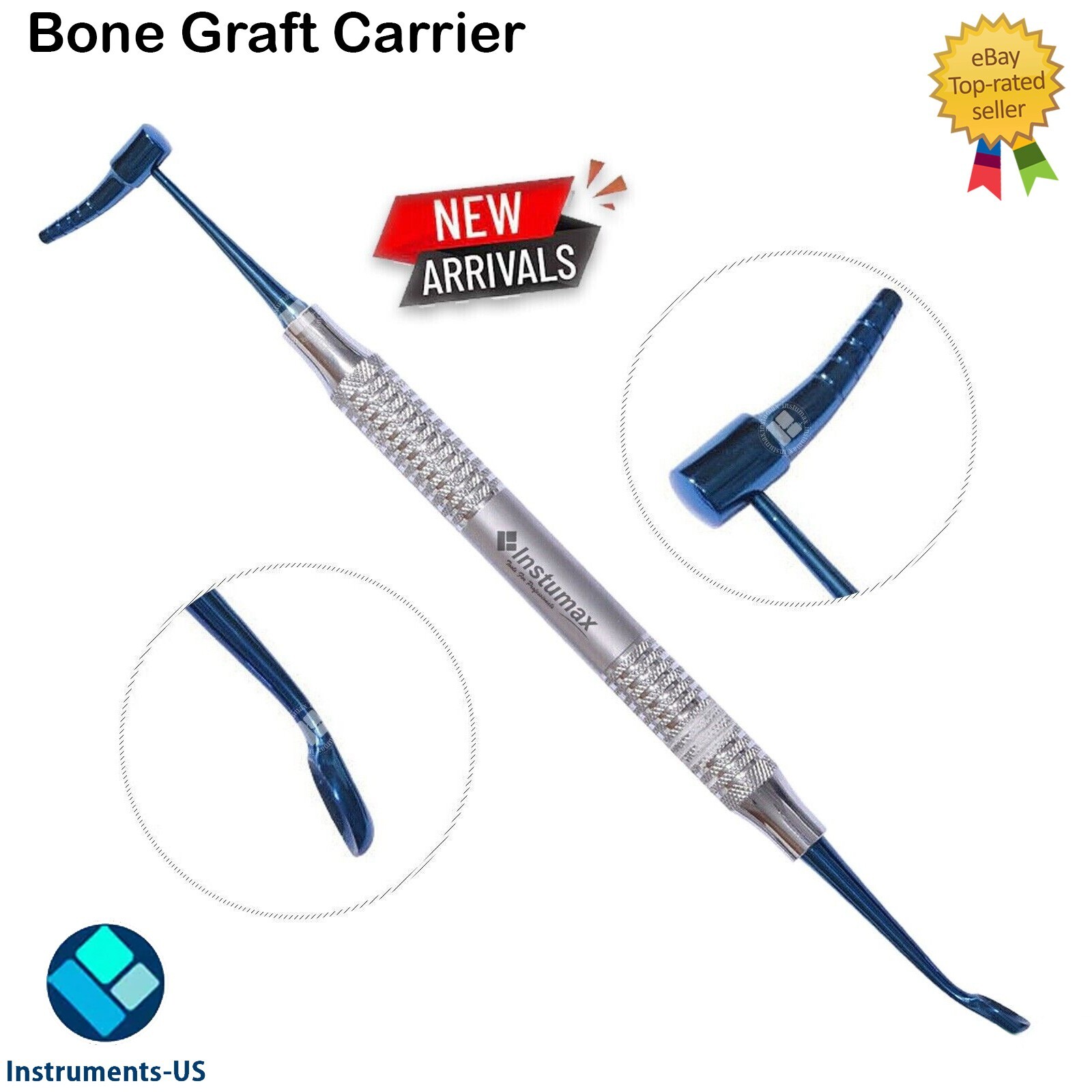 Dental Autologous Bone Graft Scoop Plugger Carrier Blue Titanium Coted Implant