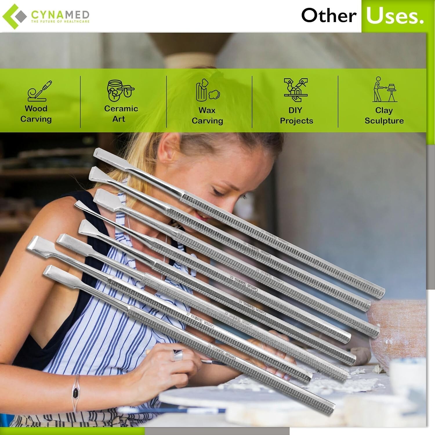 Cynamed Precision Miniature Chisel Set for Models & Crafts Stainless Steel 8 Pcs