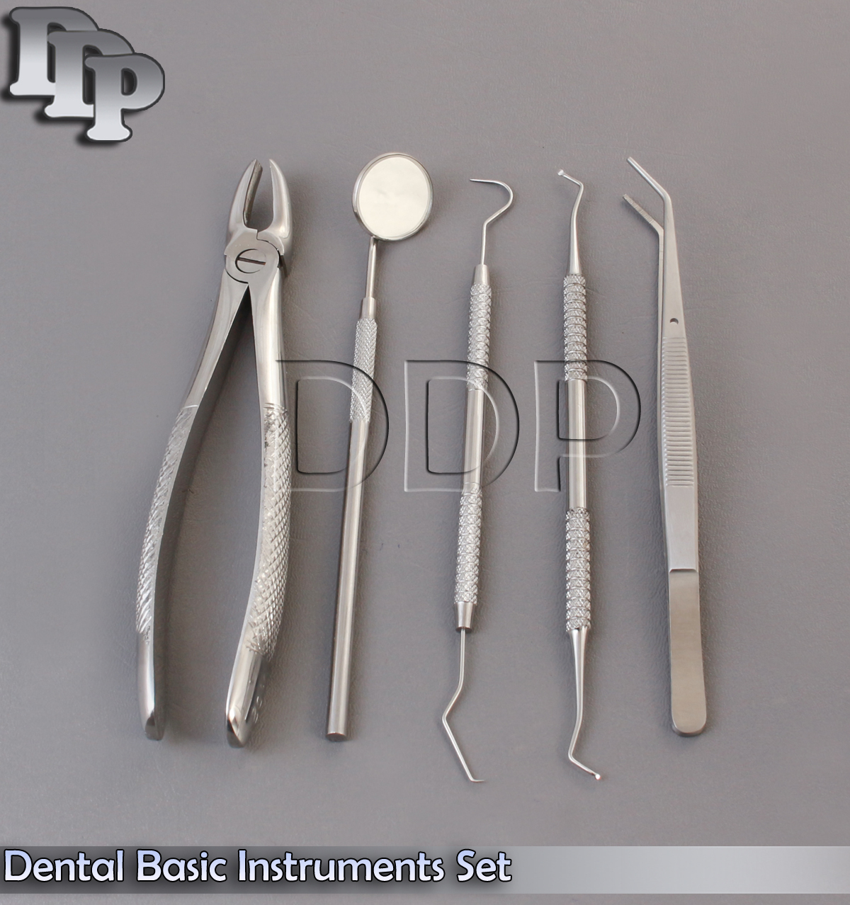 5 Dental Basic Instruments Set Mirror, Plier, Explorer, Extracting Forceps #MD2