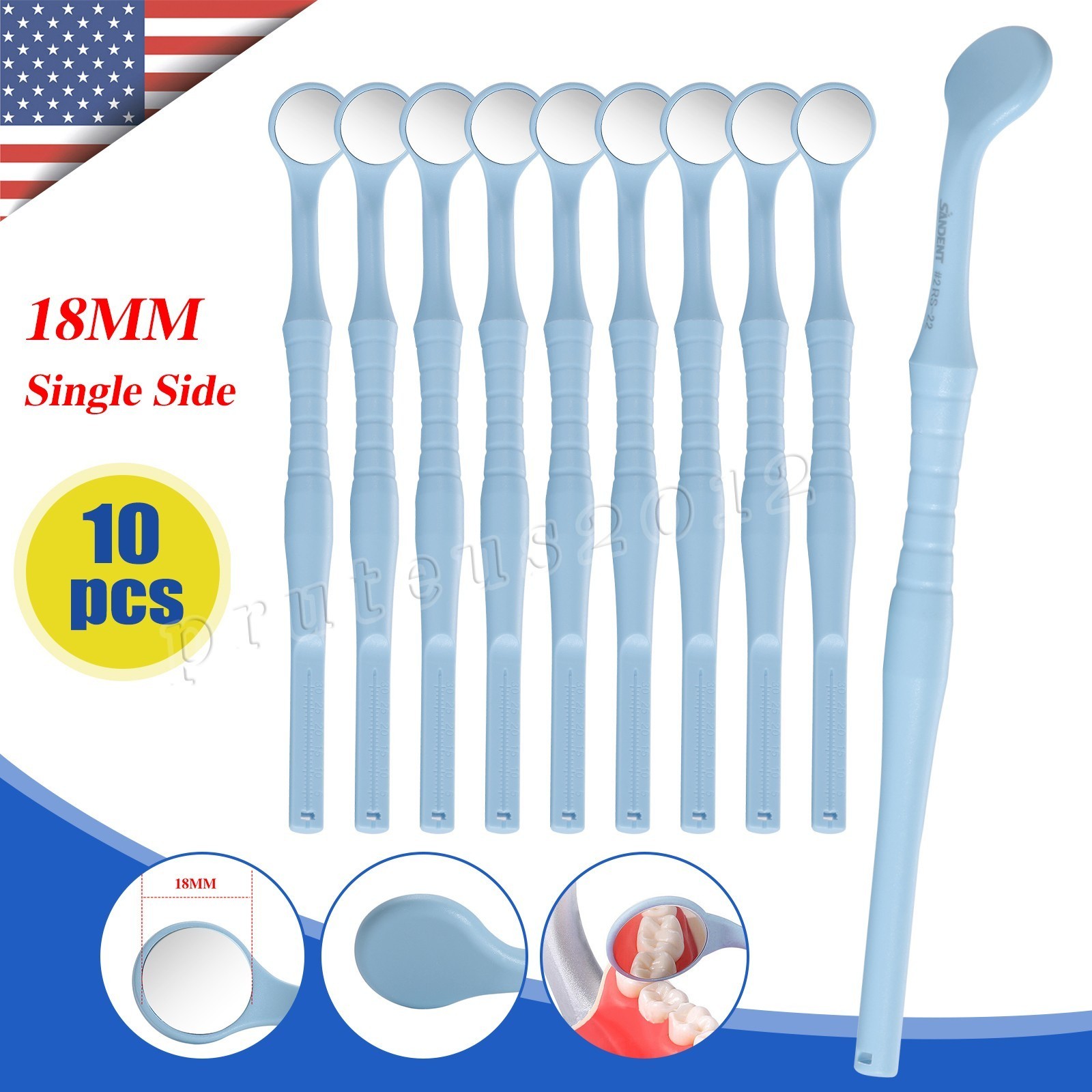 Dental Mouth Mirror Front Surface/ Double-sided (Pack of 10) With Handle
