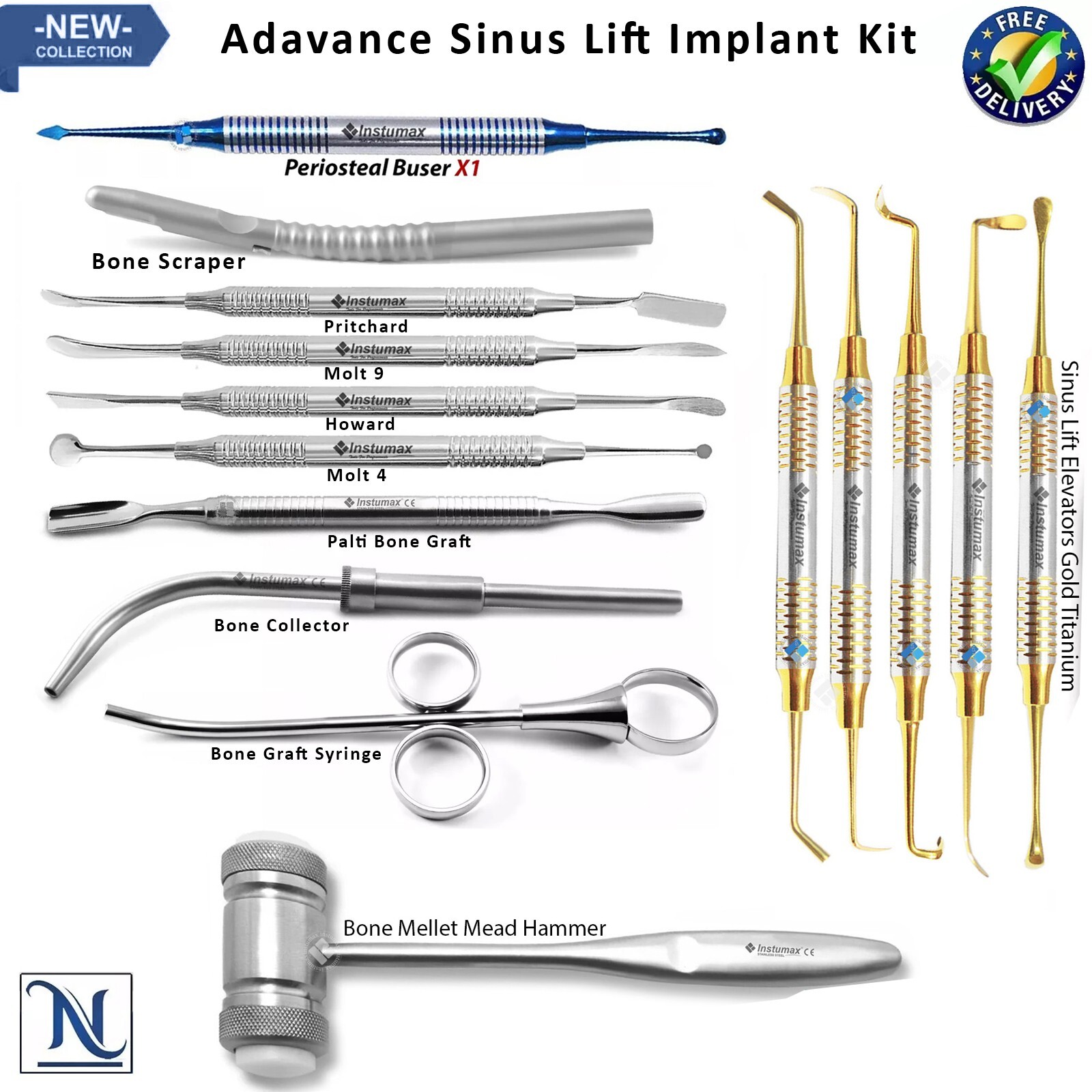 Professional Dental Implant Bone Grafting Kit Sinus Lift Instruments Elevators