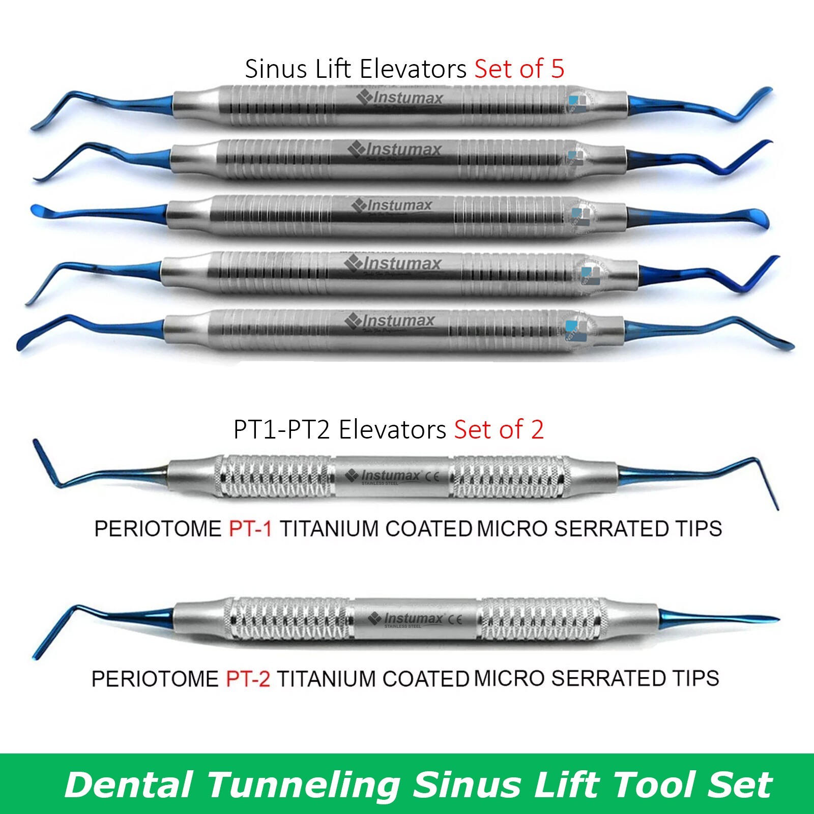 Dental Tunneling Sinus Lift Tool Set Titanium Blue Tip Micro Periotome Elevators