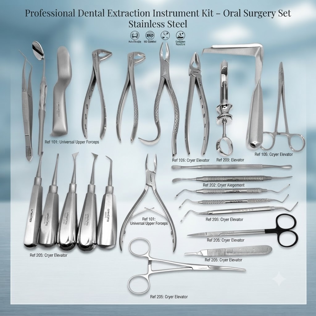 Pro-Grade Dental Extraction Forceps & Elevators Kit – 24pc Oral Surgery Set