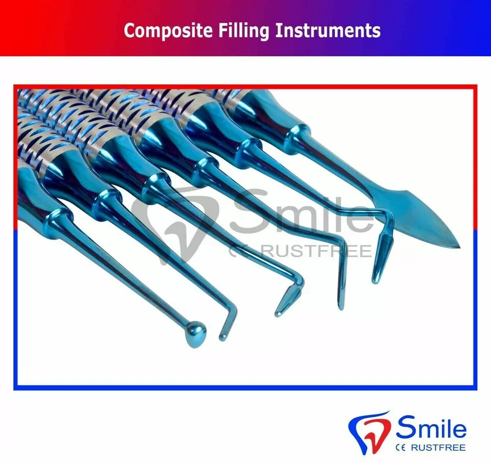 6 Pcs Dental Composite Filling Instrument Blue Titanium Coated Restorative Set