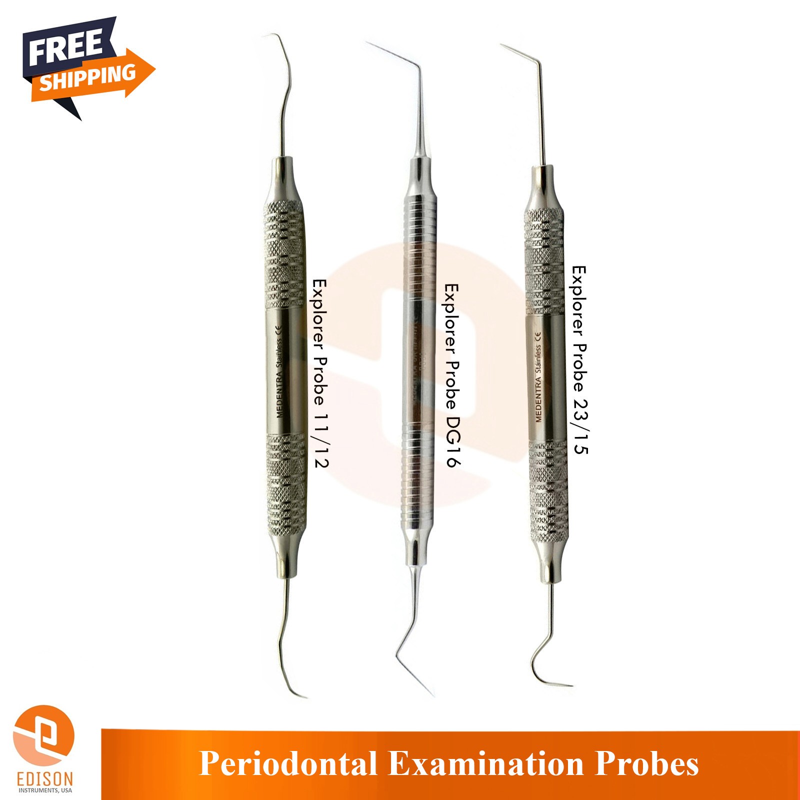 3Pcs Dental Explorer Probes 11/12 DG16 23/15 Periodontal Examination Instruments