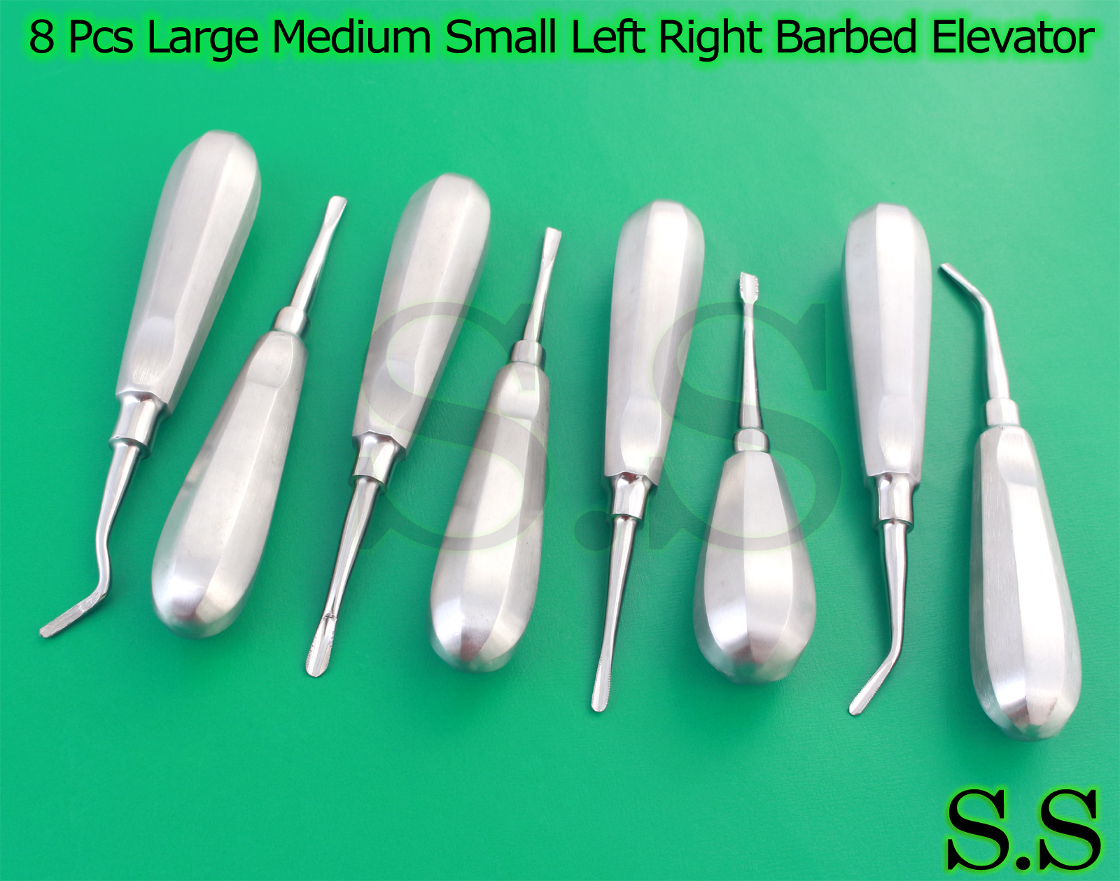 8 PCS LARGE MEDIUM SMALL LEFT RIGHT BARBED SERRATED EDGE DENTAL ROOT ELEVATORS