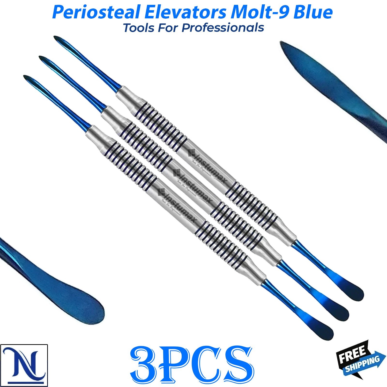 Dental Periosteal Elevator Molt # 9 Blue Titanium Coated Double Ended German Gr