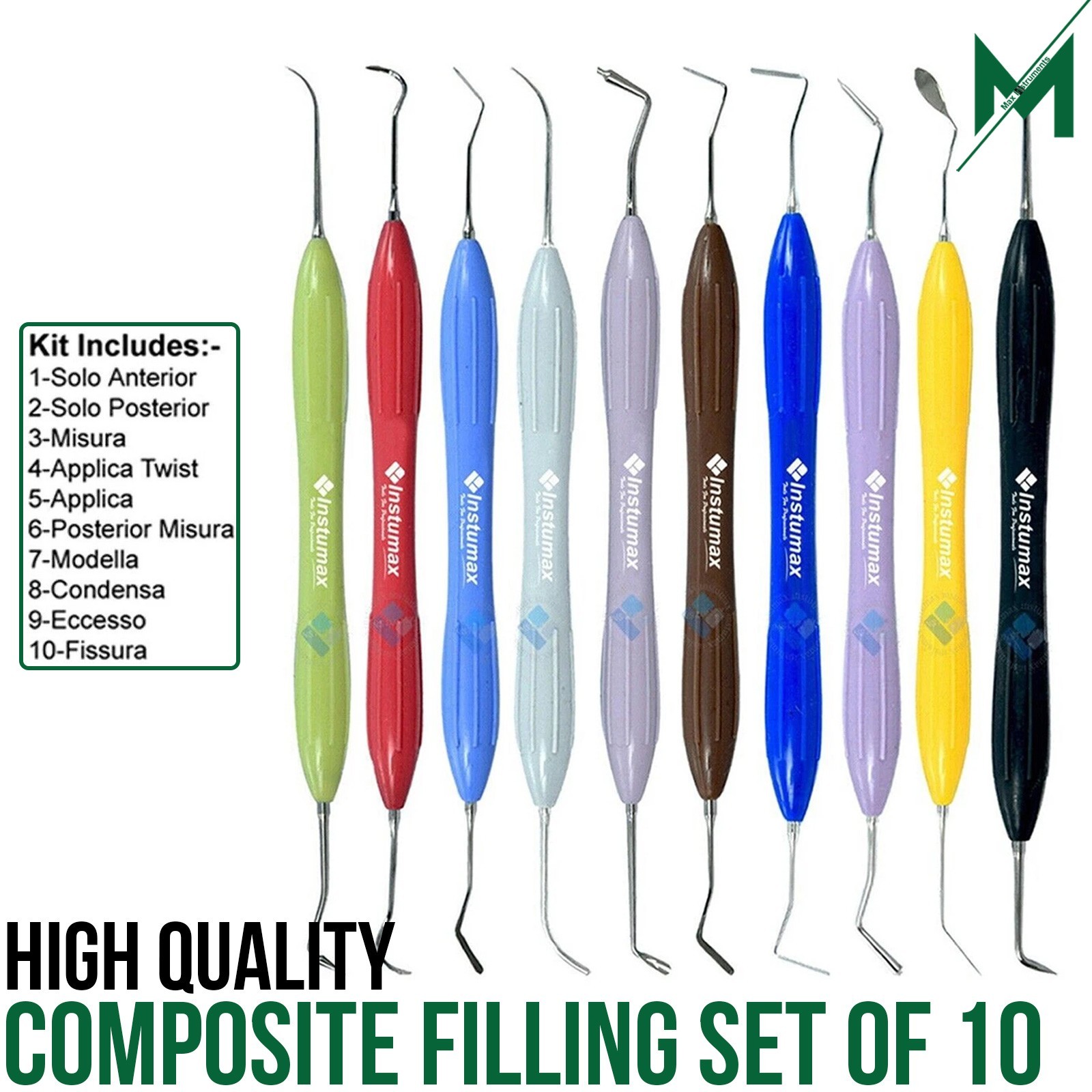 LM Arte Composite Filling Instruments Set – 10 Pcs Silicone Handle Dental Tools