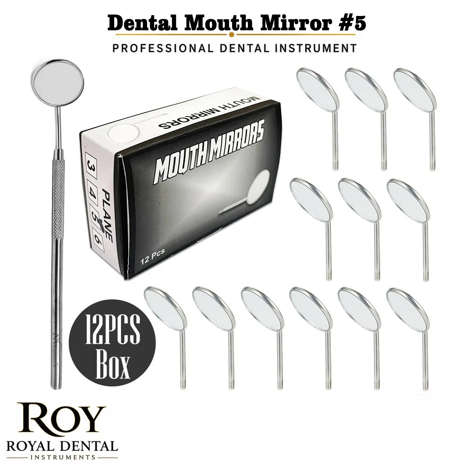 Dental Premium Mouth Mirror heads Size #5 Mirrors Dentistry Instruments 12Pcs