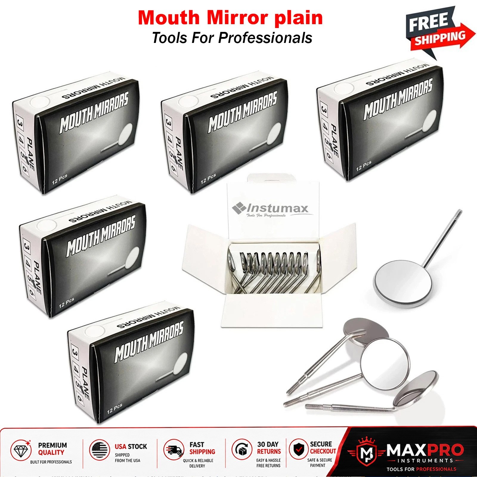 5-Box of 12/Pc Dental Premium Mouth Mirror heads Size #5 Dentistry Instruments
