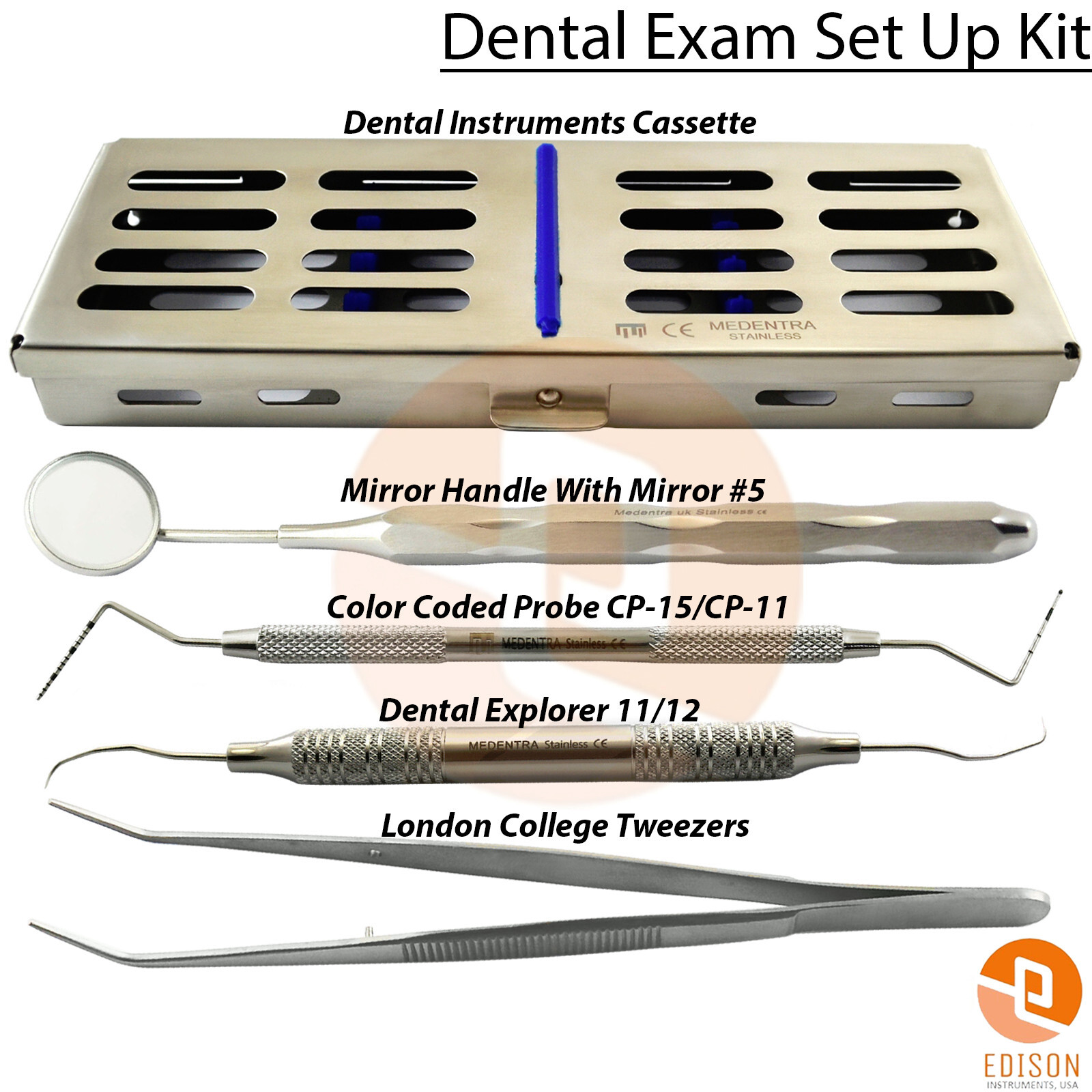 6Pcs Dental Exam Set Up kit Explorer 11/12 Periodontal Probe Marking + Cassette