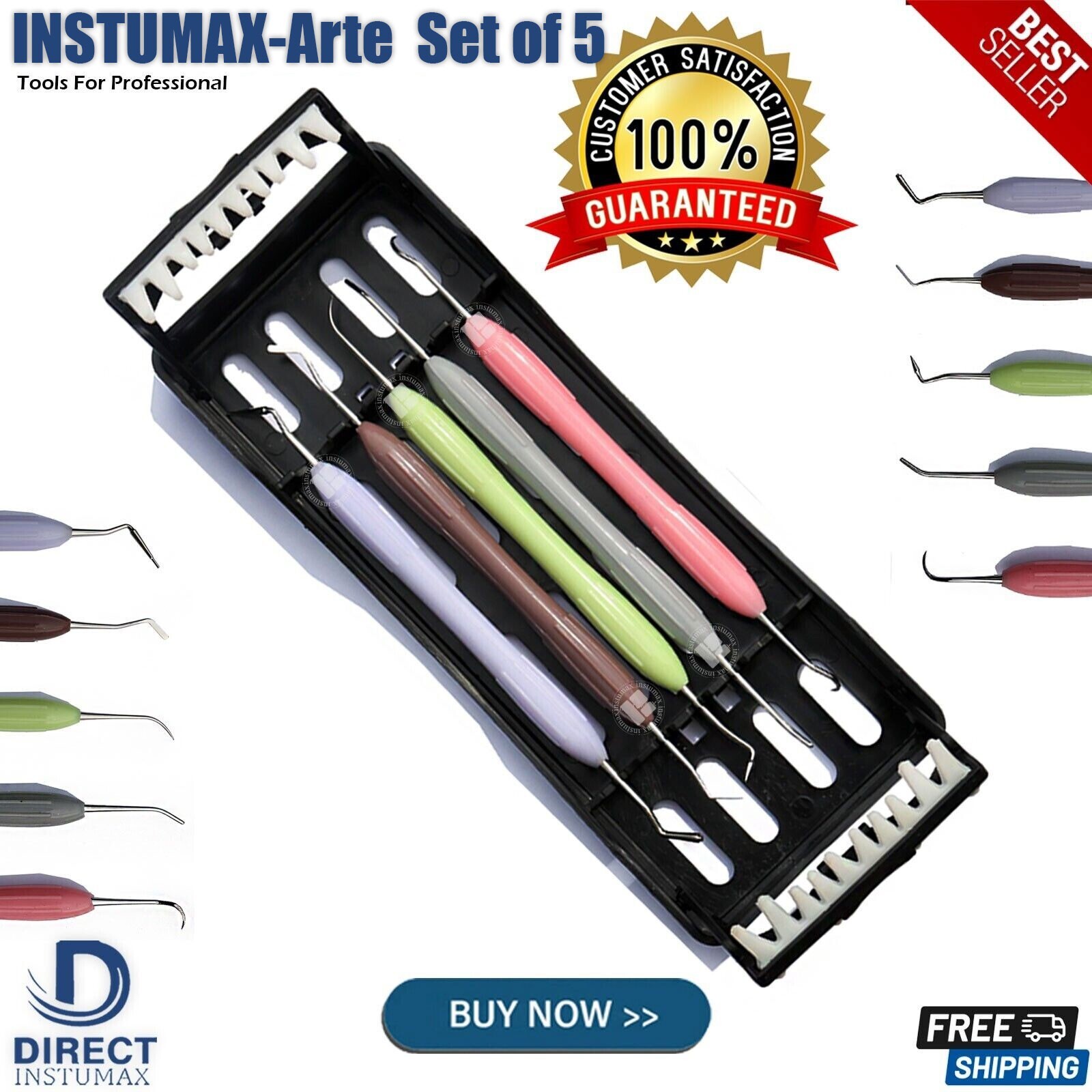 Dental Composite Filling Instruments Set Of 5 Silicon Handle Colorful W/Cassette