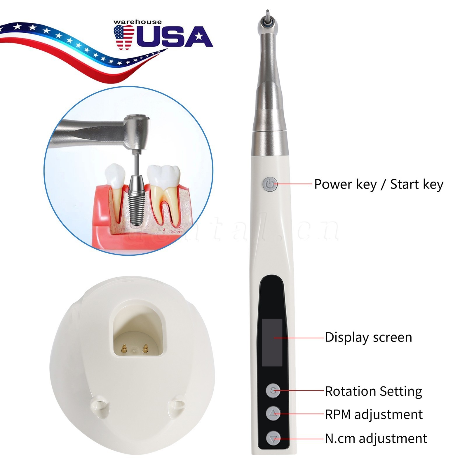 Dental Wireless Implant Electric Torque Wrench Handpiece Driver 360° Rotation