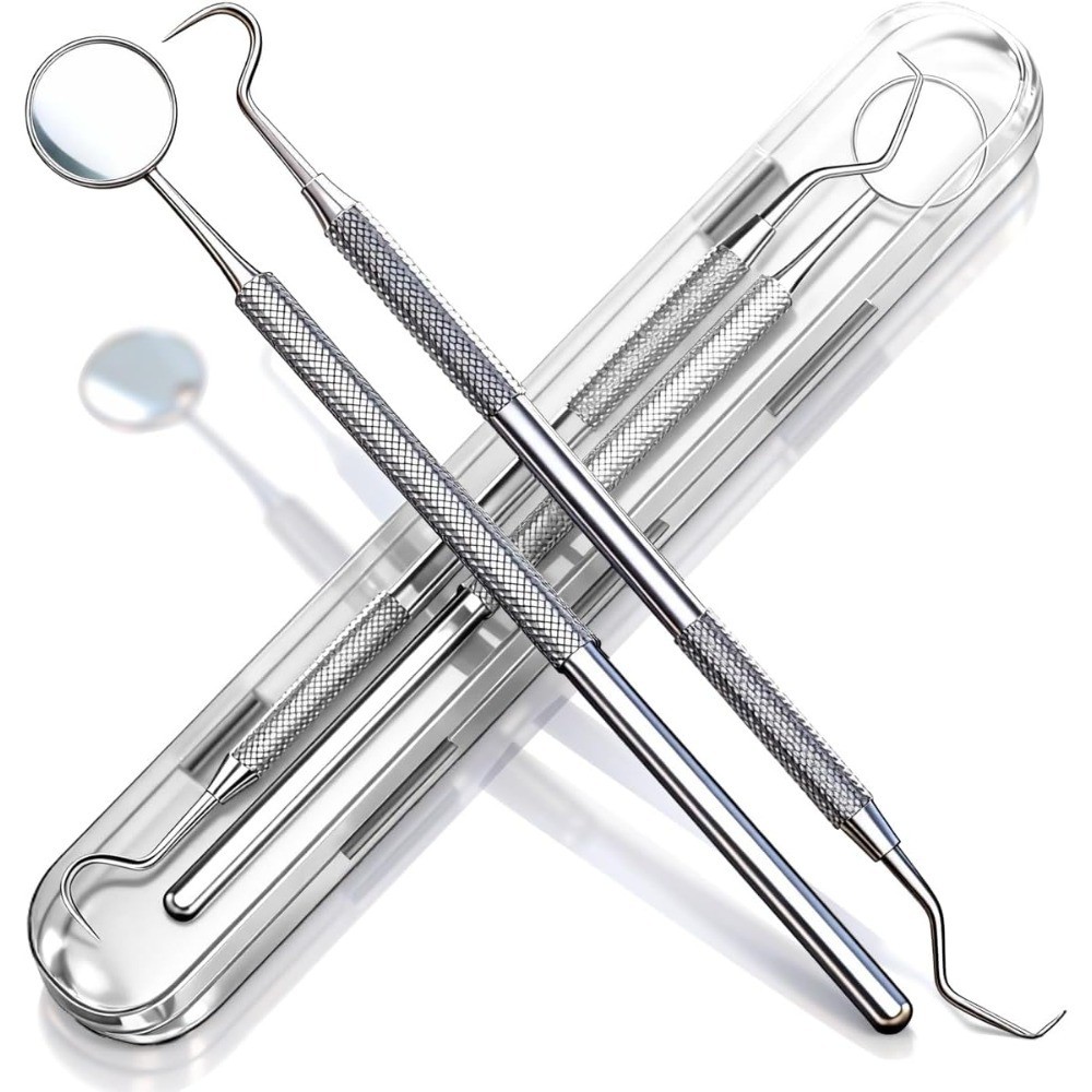 2 Pack Dental Teeth Cleaning Kit with Mouth Mirror & Metal Scaler Pick for