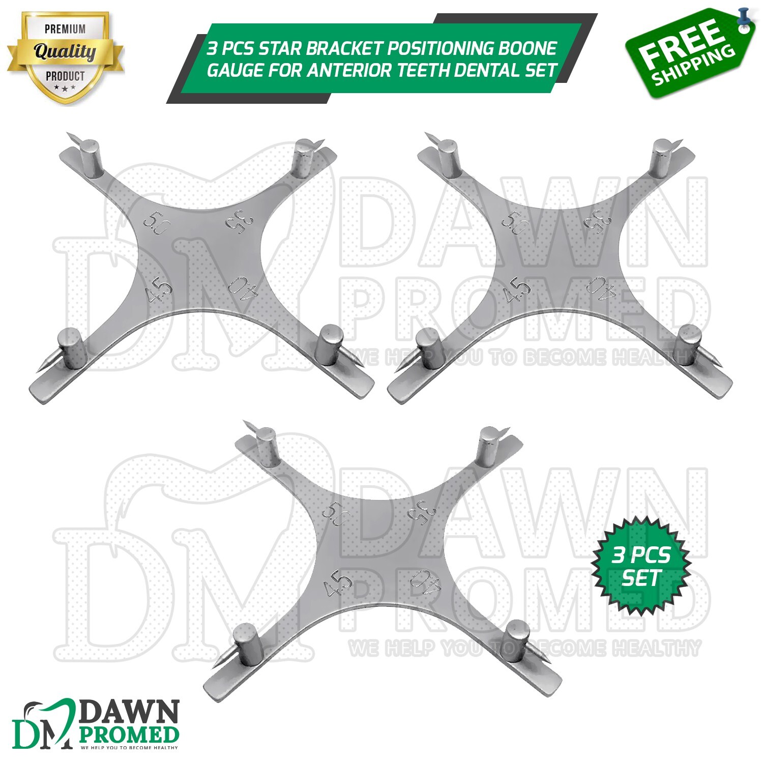 3 Pcs Star Bracket Positioning Boone Gauge For Anterior Teeth Dental Instruments