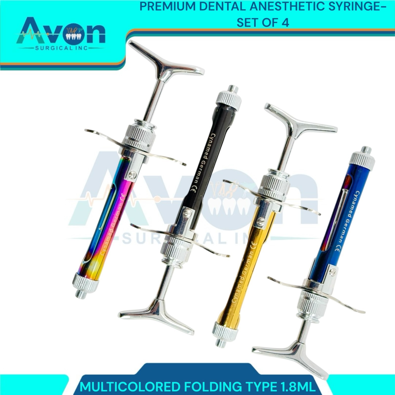 Anesthetic Folding Oral Dental Syringe, 1.8mL Capacity, Mix Colors – 4PC Lot