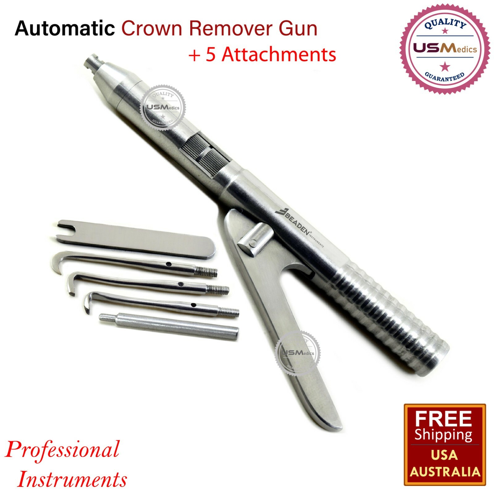 Dental Crown Remover Gun Automatic with 5 Attachments Surgical Tools Beaden®
