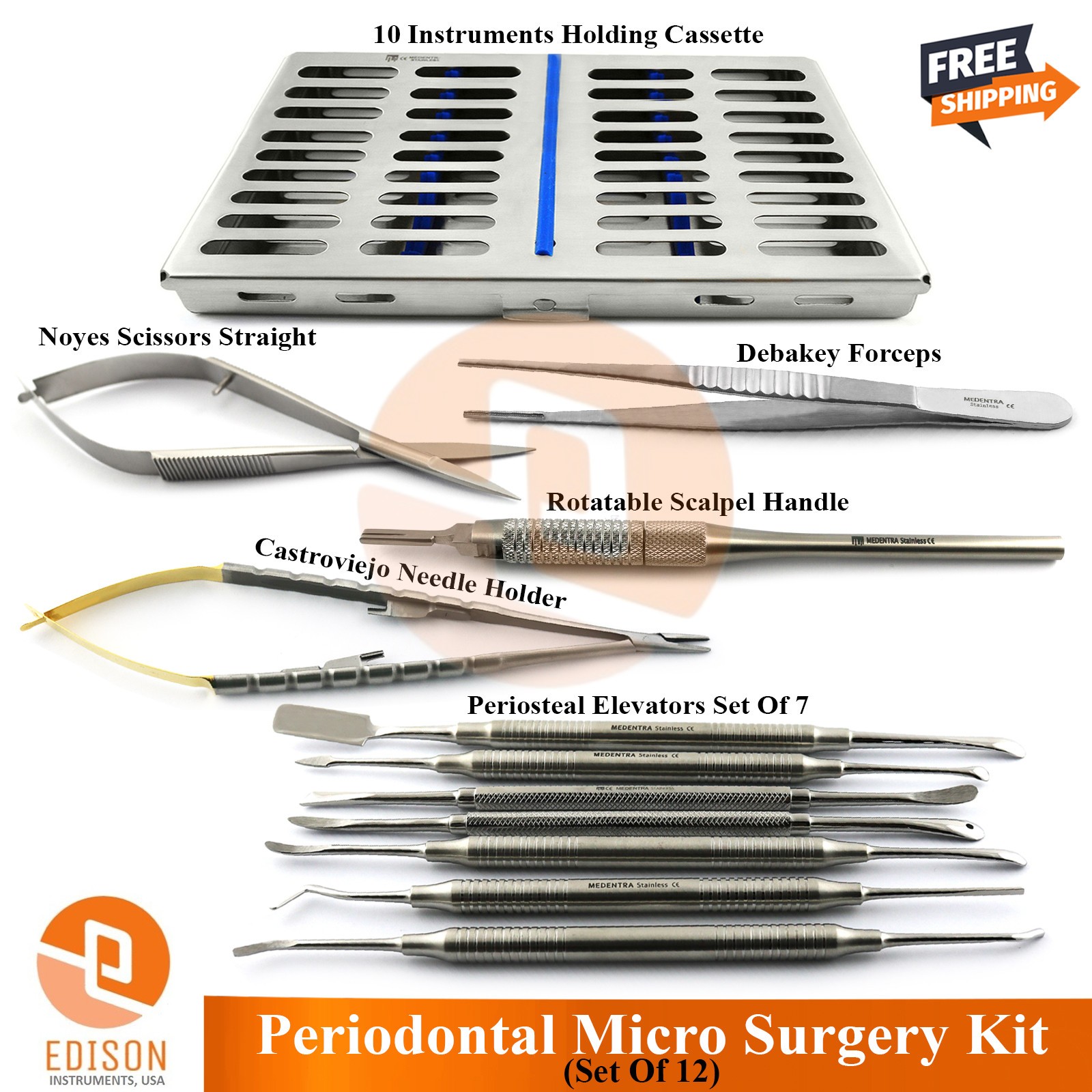 Surgical Periodontal MicroSurgery Kit Oral Surgery Dental Instruments W/Cassette