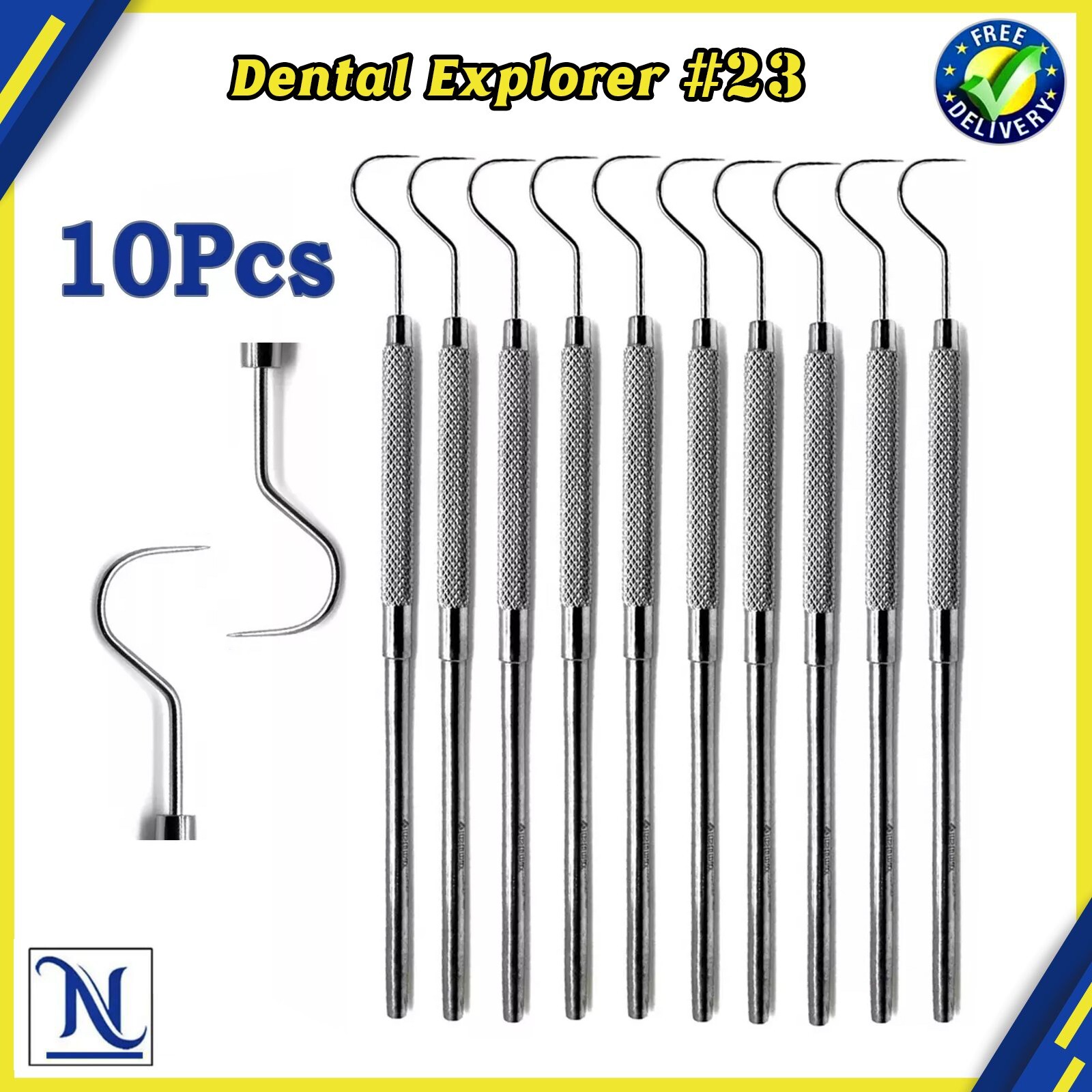 10Pcs Explorer Probe 23 Shepherds Hook Tartar Pick Probes Tooth Cavity Removal