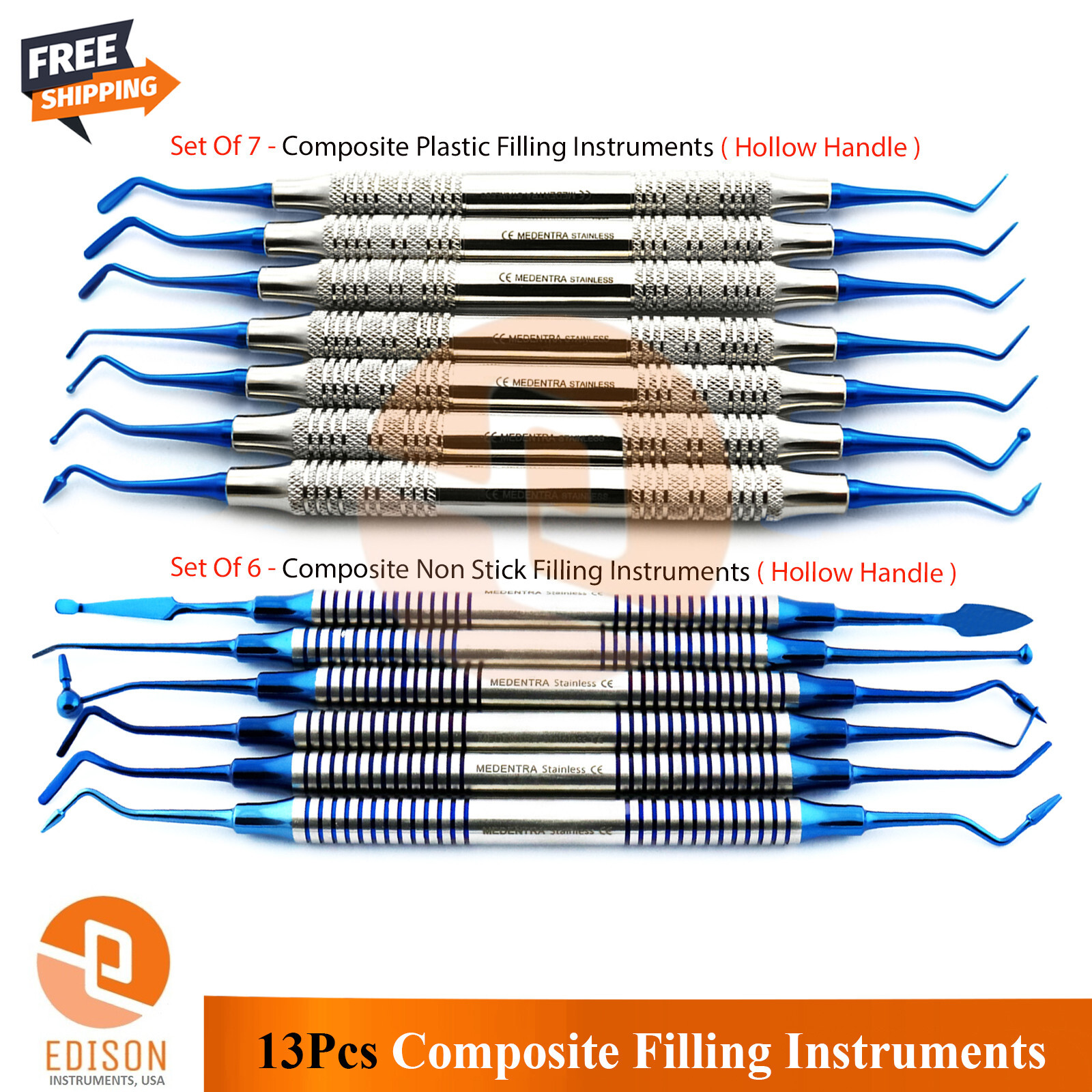 13 Pcs Dental Composite Filling Titanium Blue Tips Hollow Handle Instruments