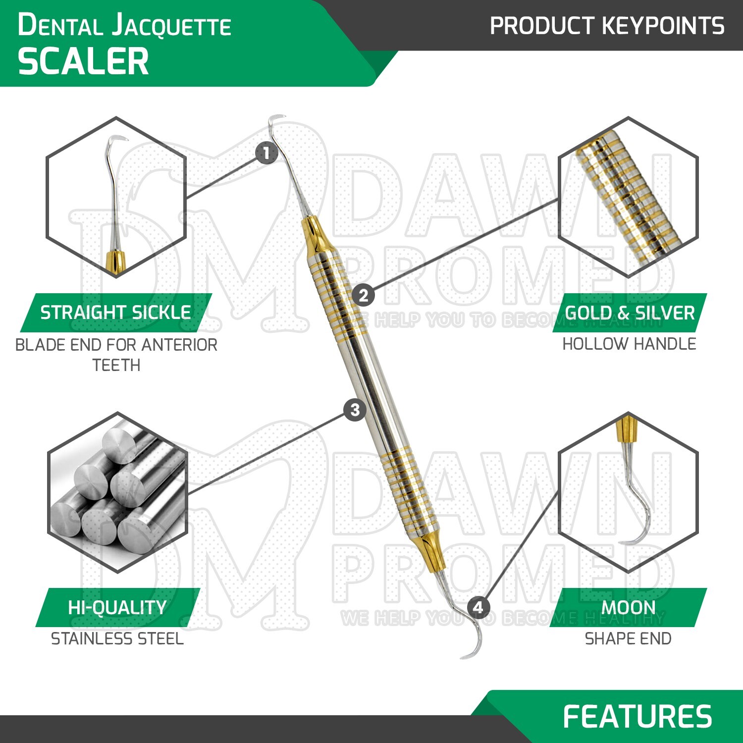 3 Pcs Dental Sickle Scaler Anterior Towner Jacquette U15-33 Double Ended