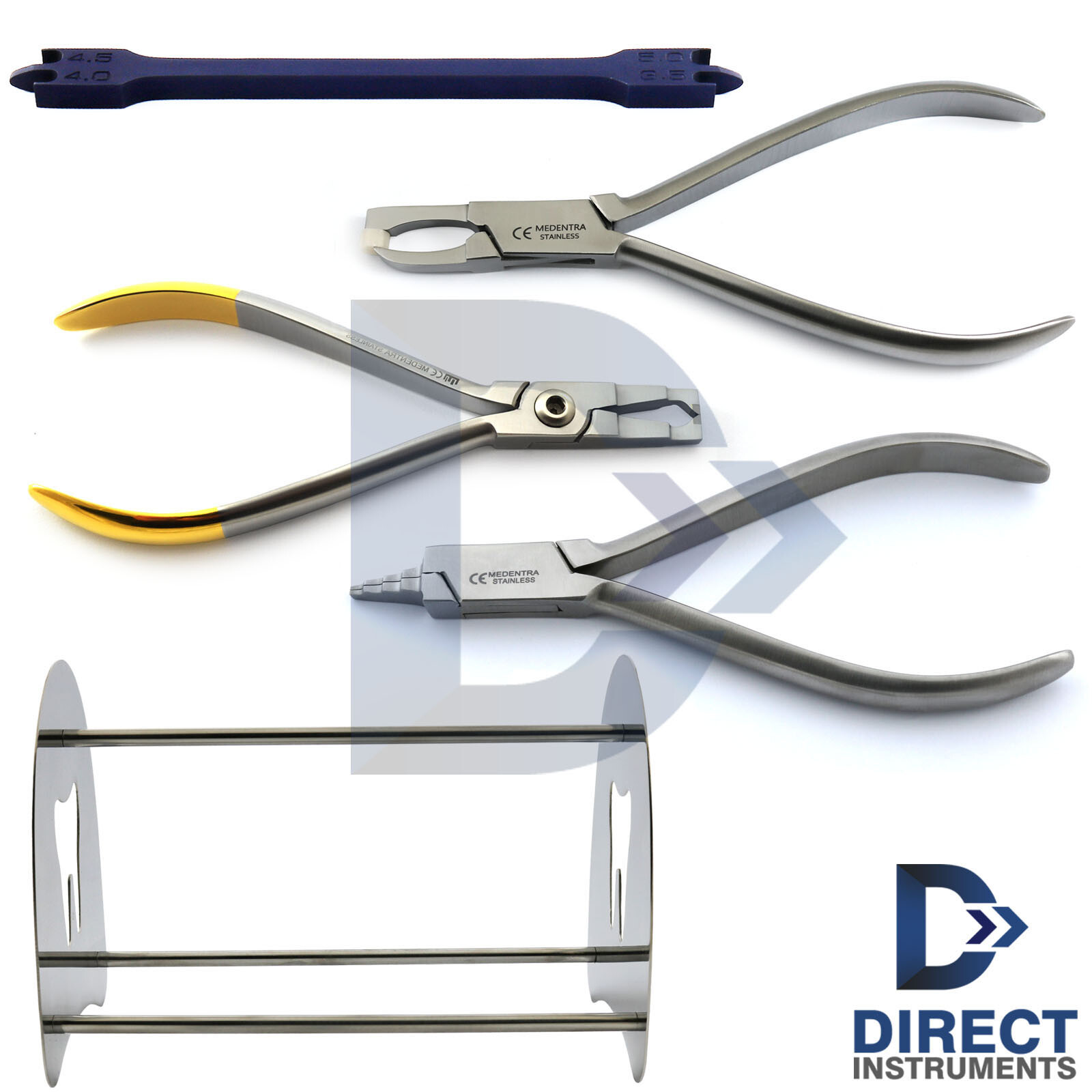 5Pcs Set Dental TC Bracket Remover Band Ortho Nance Loop Forming Pliers + Stand