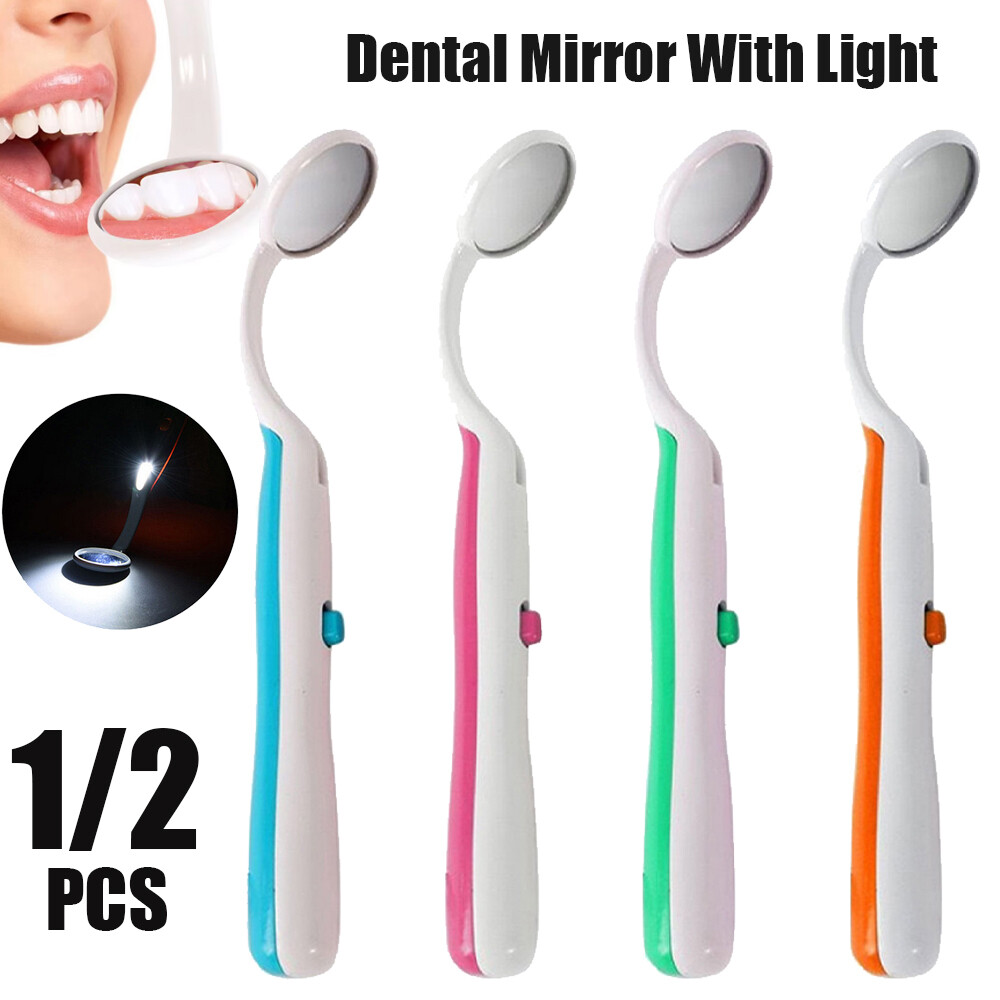 1/2pc Dental Mirror with Light Tool LED Lighted Teeth Inspection Mirror Anti Fog