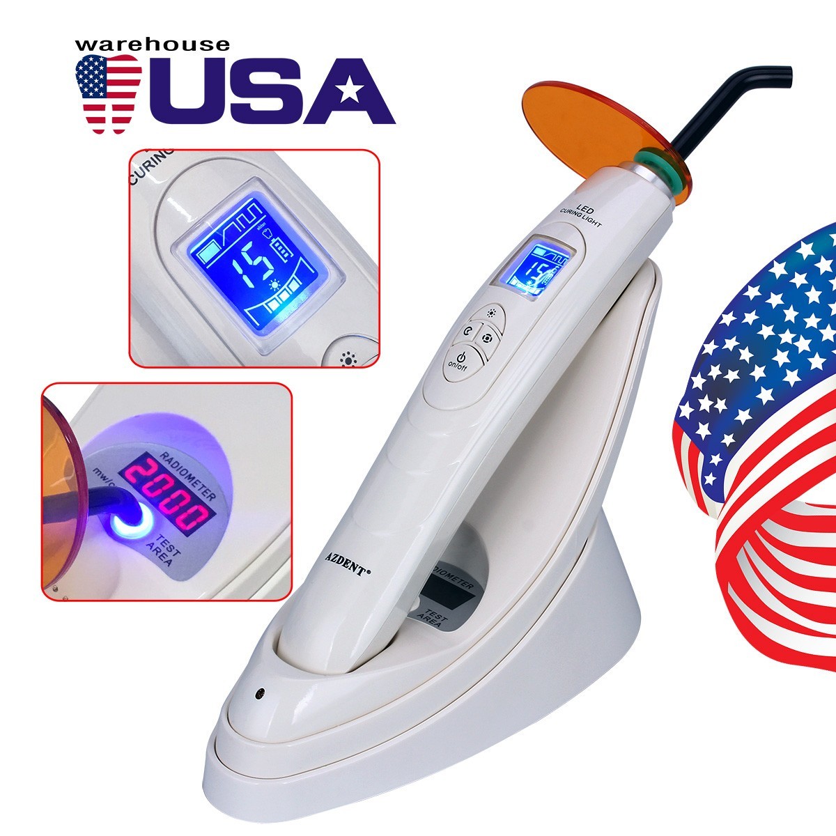 AZDENT Dental Cordless LED Curing Light Lamp 2000mw Tool Resin Cure AZ688-2