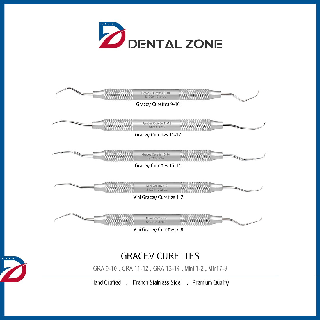 DENTAL GRACEY CURETTES HAND TOOLS INSTRUMENTS *SET OF 5* CE