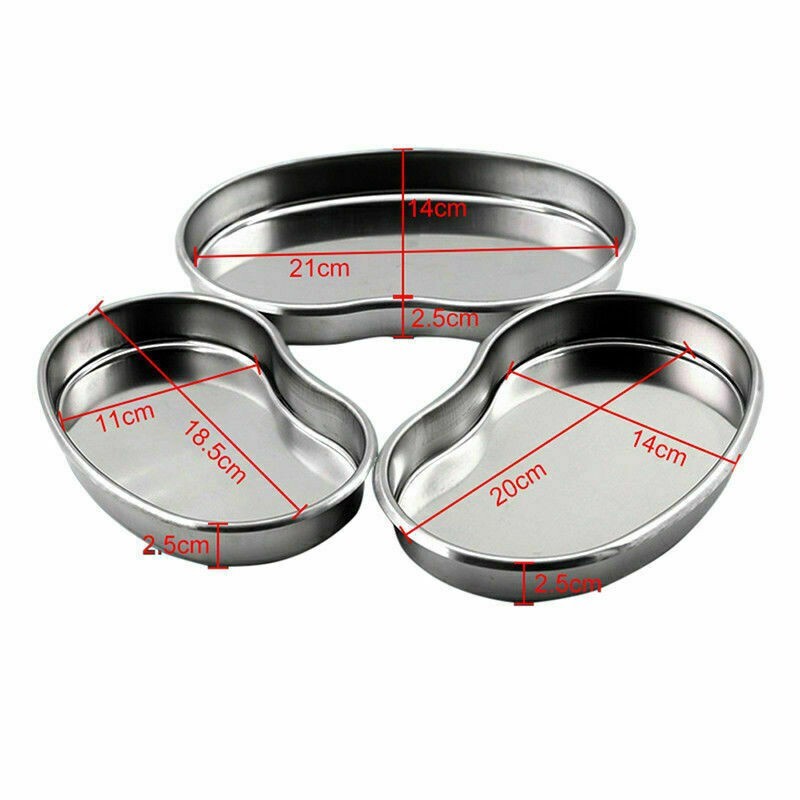 3 PCS Dental Stainless Steel Surgical Kidney Tray Bowl Dish Medical Instruments